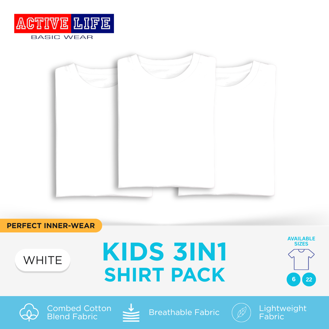 Active Life Kids Plain White T-Shirt Cotton Bundle Pack Basic Tee Boys Girls