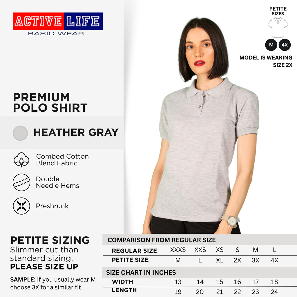 Active Life Ladies Petite Fit Honeycomb Polo Shirt Black & White Series