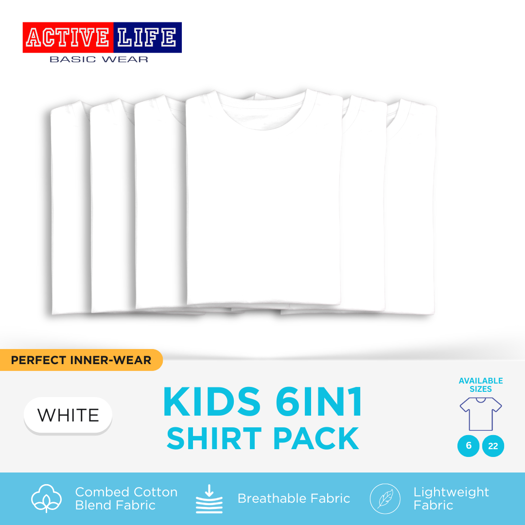 Active Life Kids Plain White T-Shirt Cotton Bundle Pack Basic Tee Boys Girls