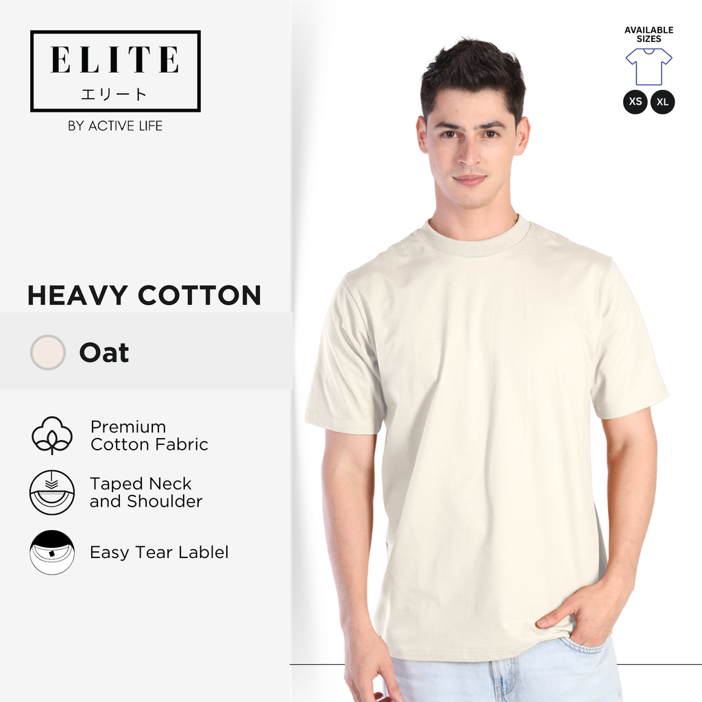 Elite Heavy Cotton Loose Fit Ribbed Neck Unisex Thick T-Shirt Streetwear Tee
