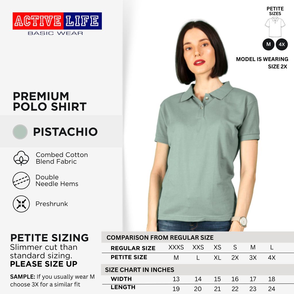 Active Life Ladies Petite Fit Honeycomb Polo Shirt Black & White Series