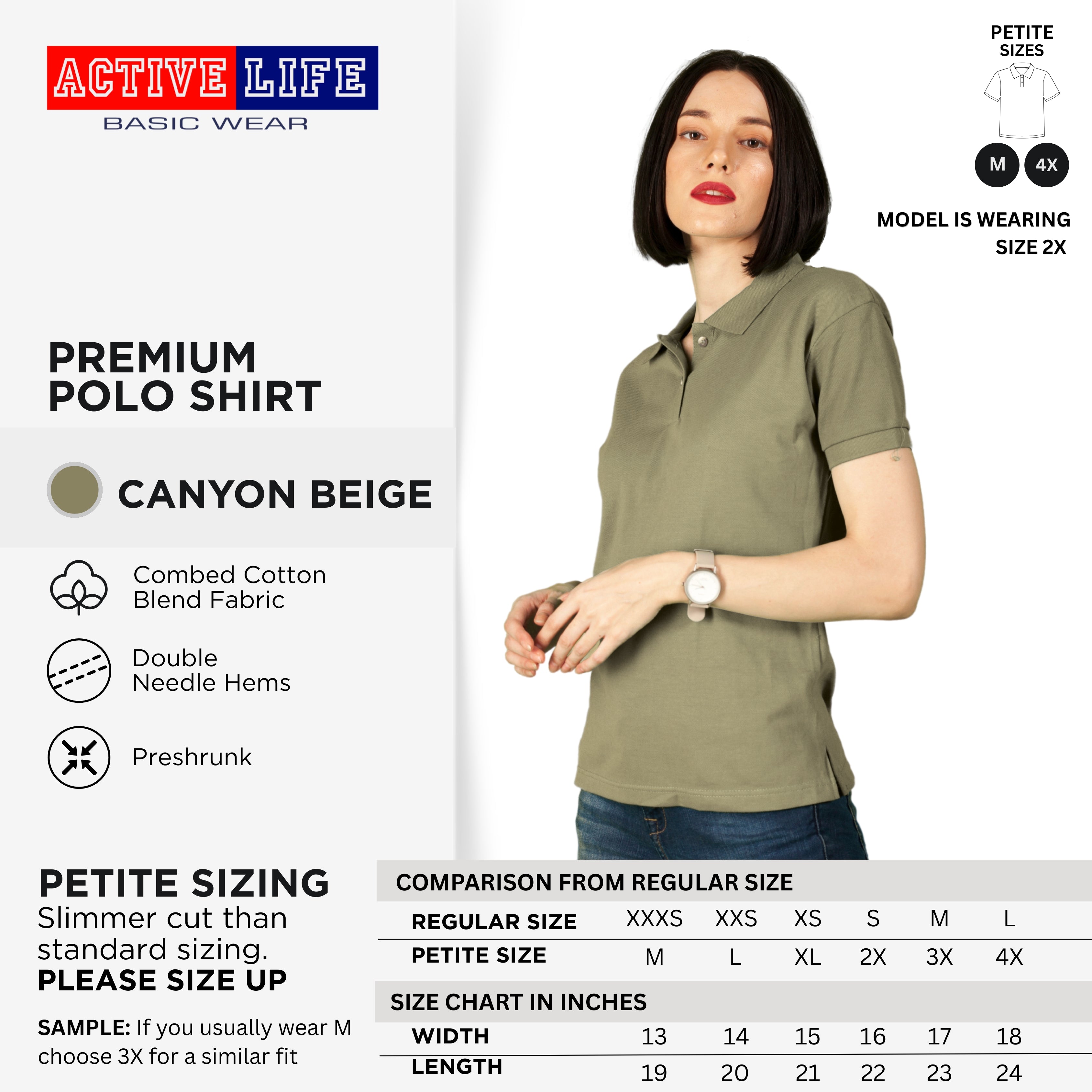 Active Life Ladies Petite Fit Honeycomb Polo Shirt Black & White Series
