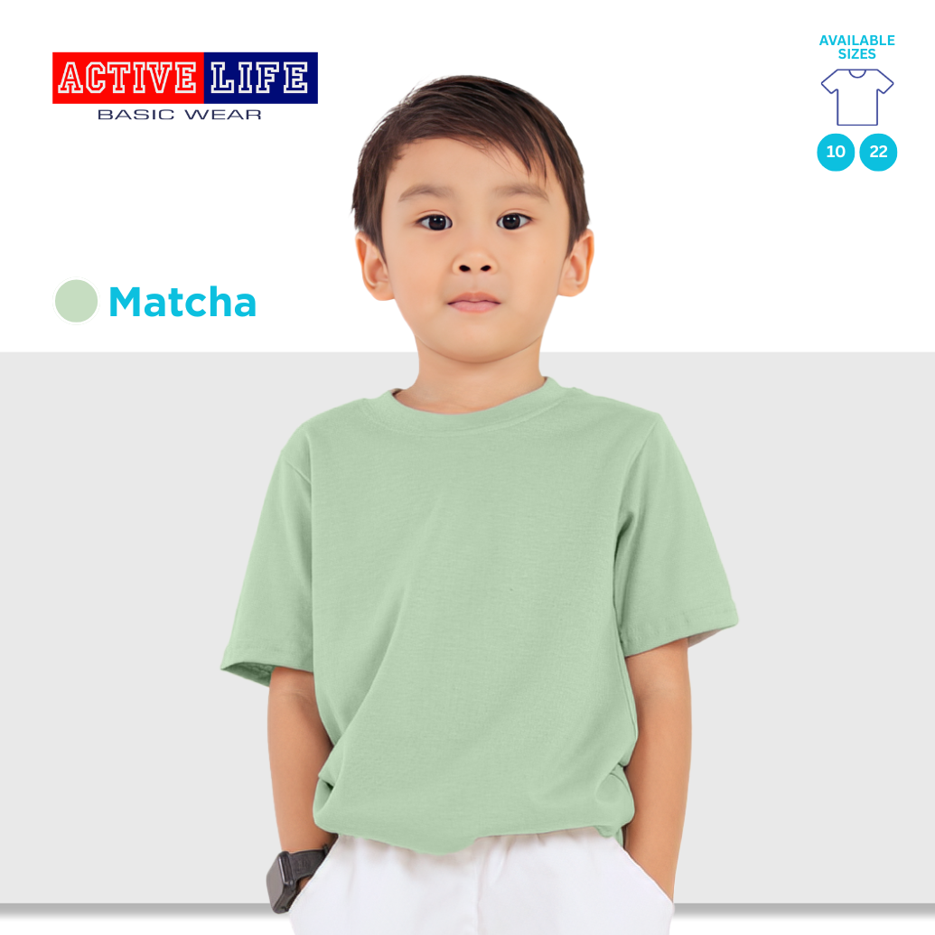Active Life Kids Round Neck Shirt 14 Colors (Matcha, Mint Green, Lime Green, Apple, and more) Affordable Plain Kids T-Shirt | Soft and Comfortable Shirt for Boys and Girls