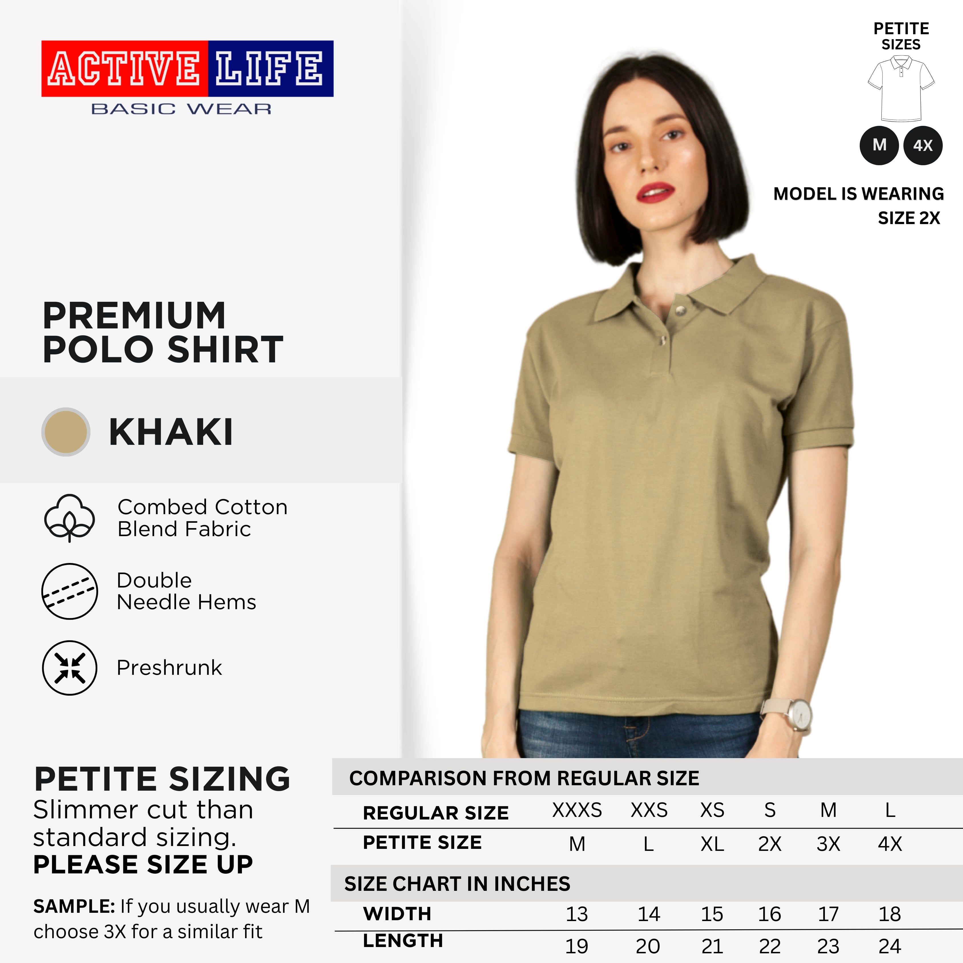 Active Life Ladies Petite Fit Honeycomb Polo Shirt Black & White Series