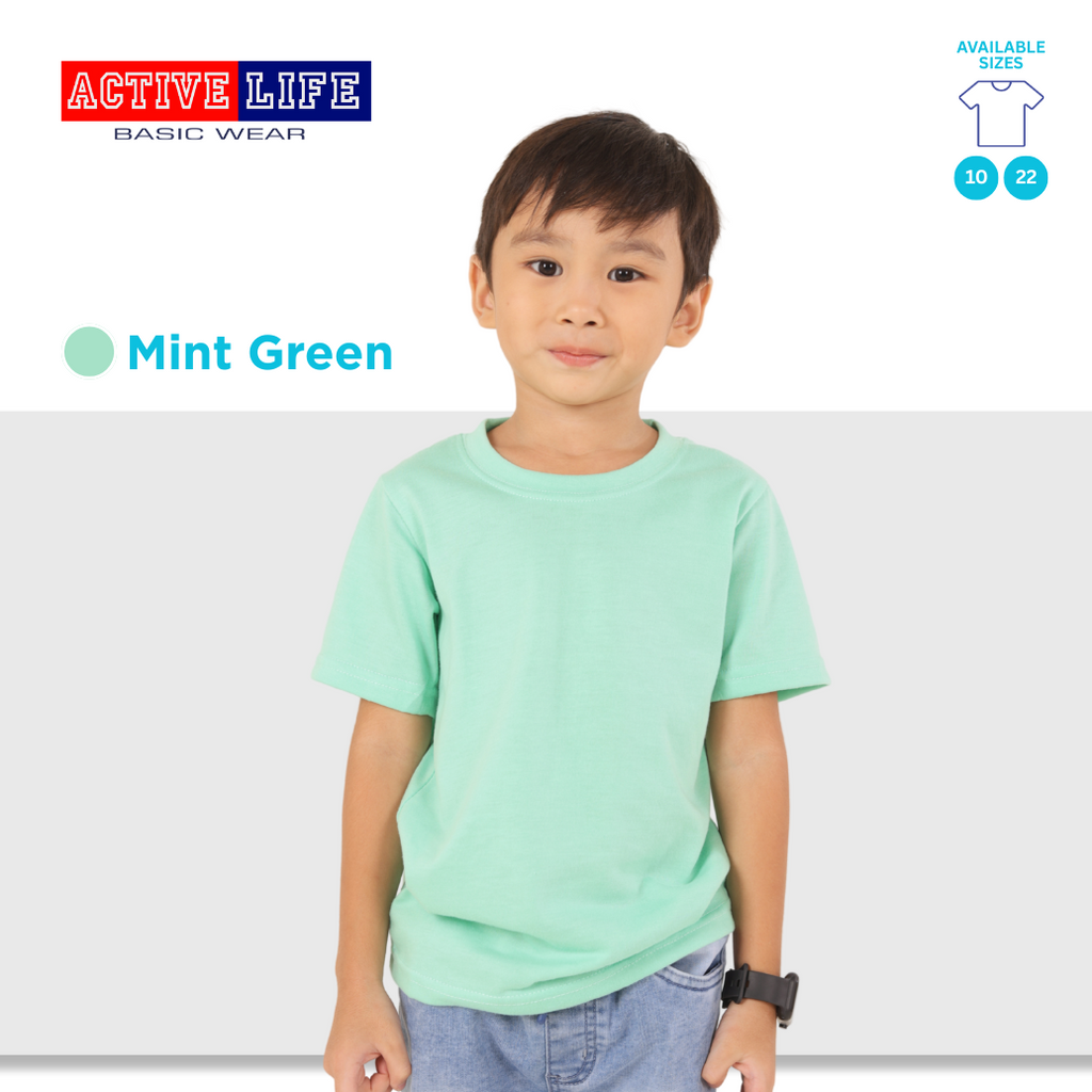 Active Life Kids Round Neck Shirt 14 Colors (Matcha, Mint Green, Lime Green, Apple, and more) Affordable Plain Kids T-Shirt | Soft and Comfortable Shirt for Boys and Girls