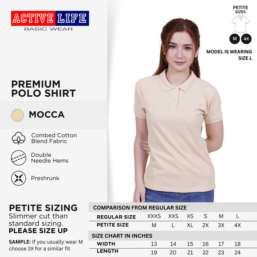 Active Life Ladies Petite Fit Honeycomb Polo Shirt Black & White Series