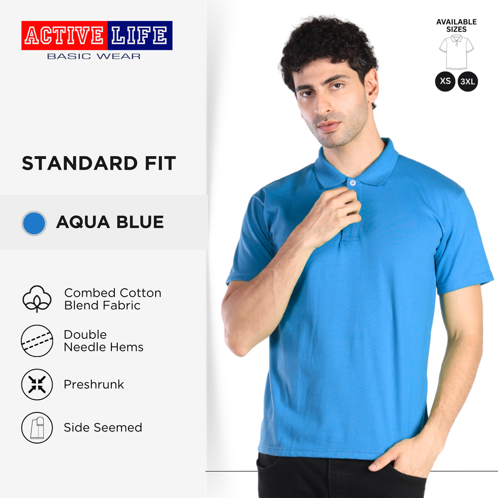Active Life Unisex Classic Collared Shirt Premium Combed Cotton Shirt XS–3XL | Shades of Blue and Green | Affordable Polo Shirt for Men, Women, Plus-Size and Uniforms