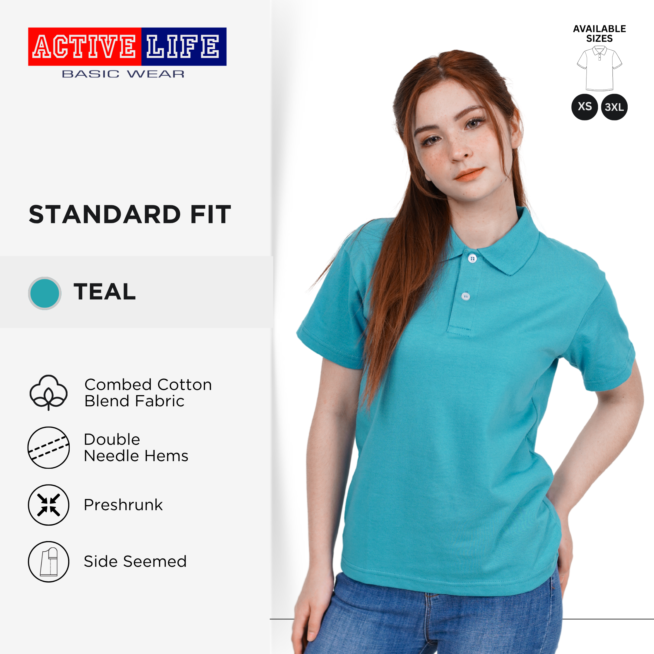Active Life Unisex Classic Collared Shirt Premium Combed Cotton Shirt XS–3XL | Shades of Blue and Green | Affordable Polo Shirt for Men, Women, Plus-Size and Uniforms
