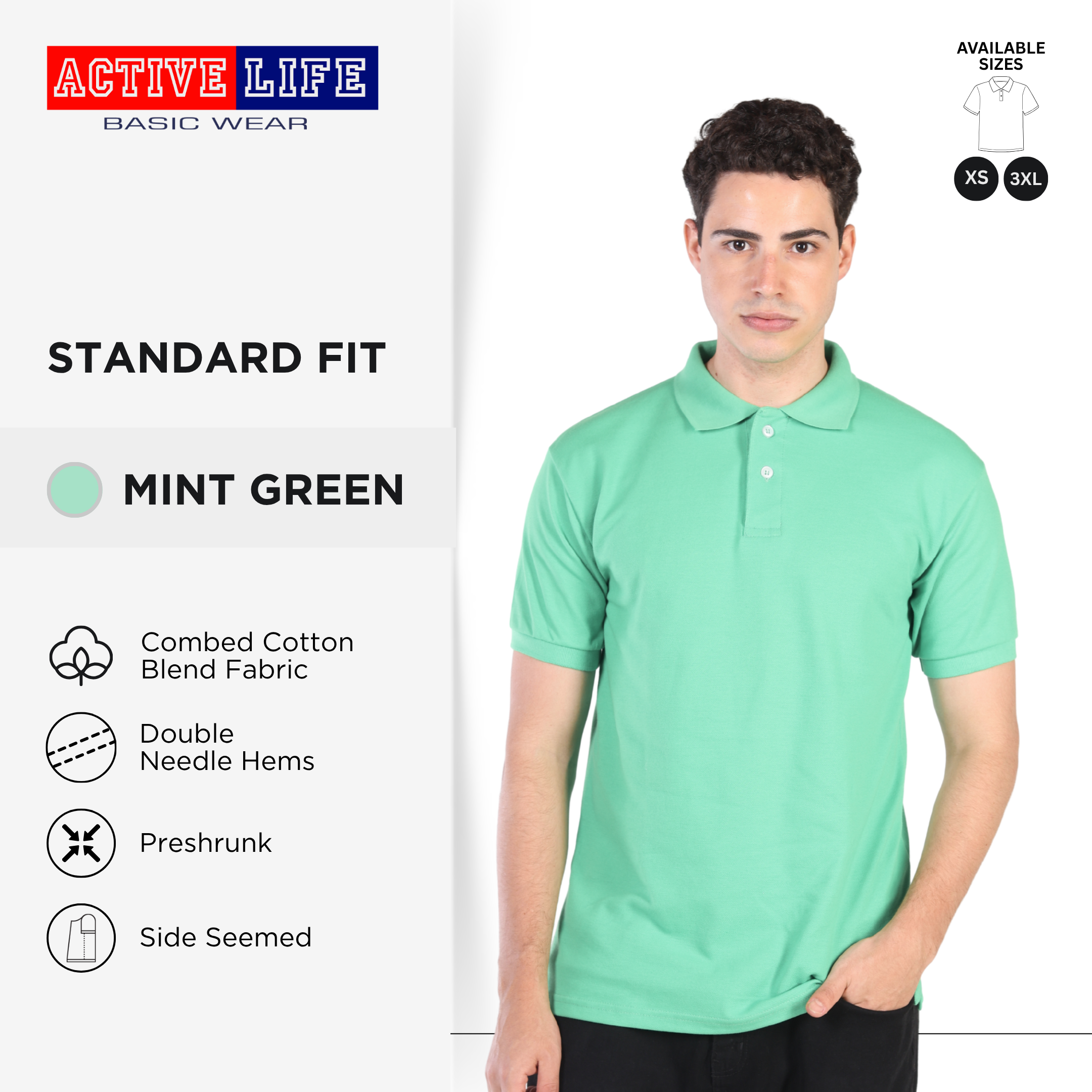 Active Life Unisex Classic Collared Shirt Premium Combed Cotton Shirt XS–3XL | Shades of Blue and Green | Affordable Polo Shirt for Men, Women, Plus-Size and Uniforms