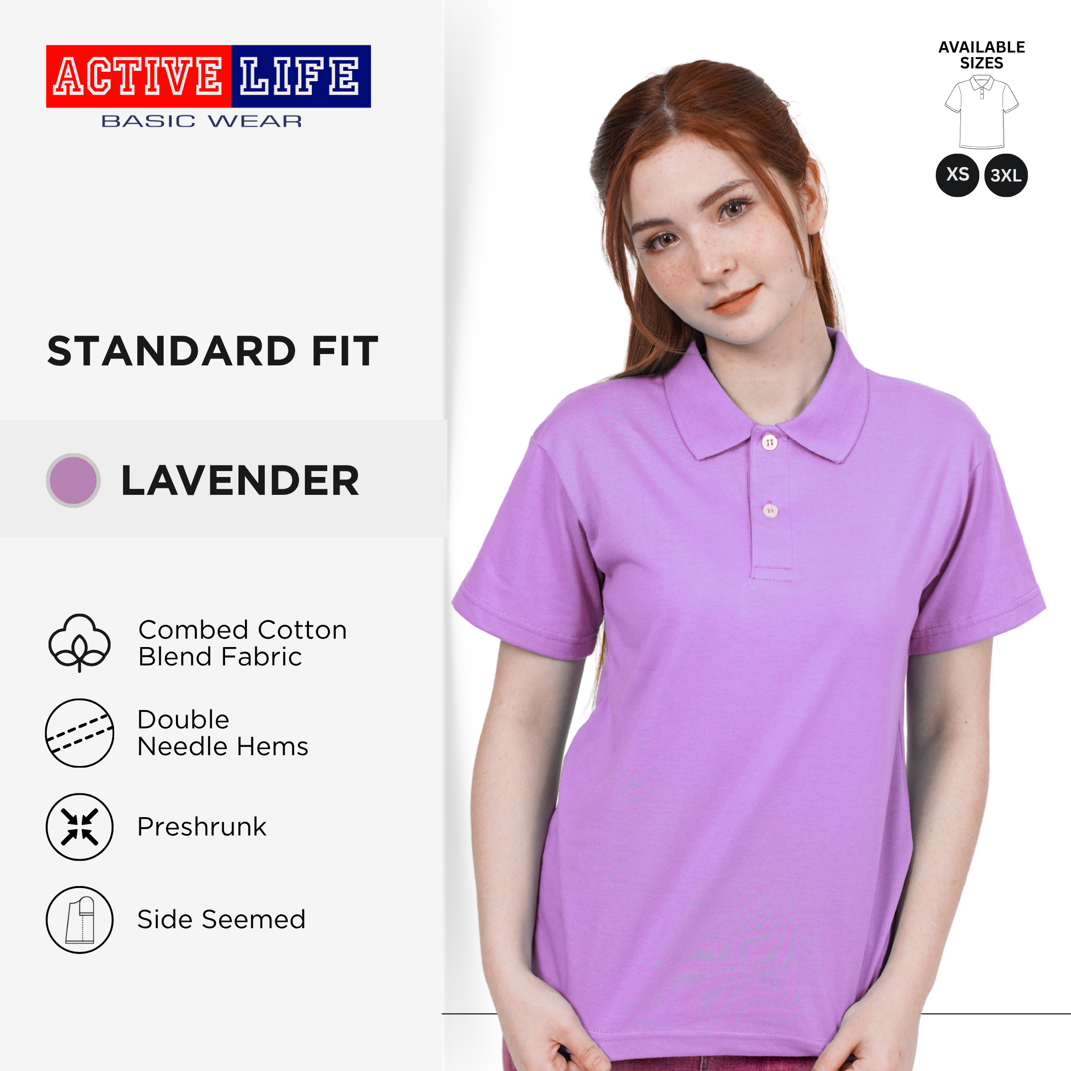 Active Life Unisex Combed Cotton Polo Shirt Classic Fit Violet Neutral Series