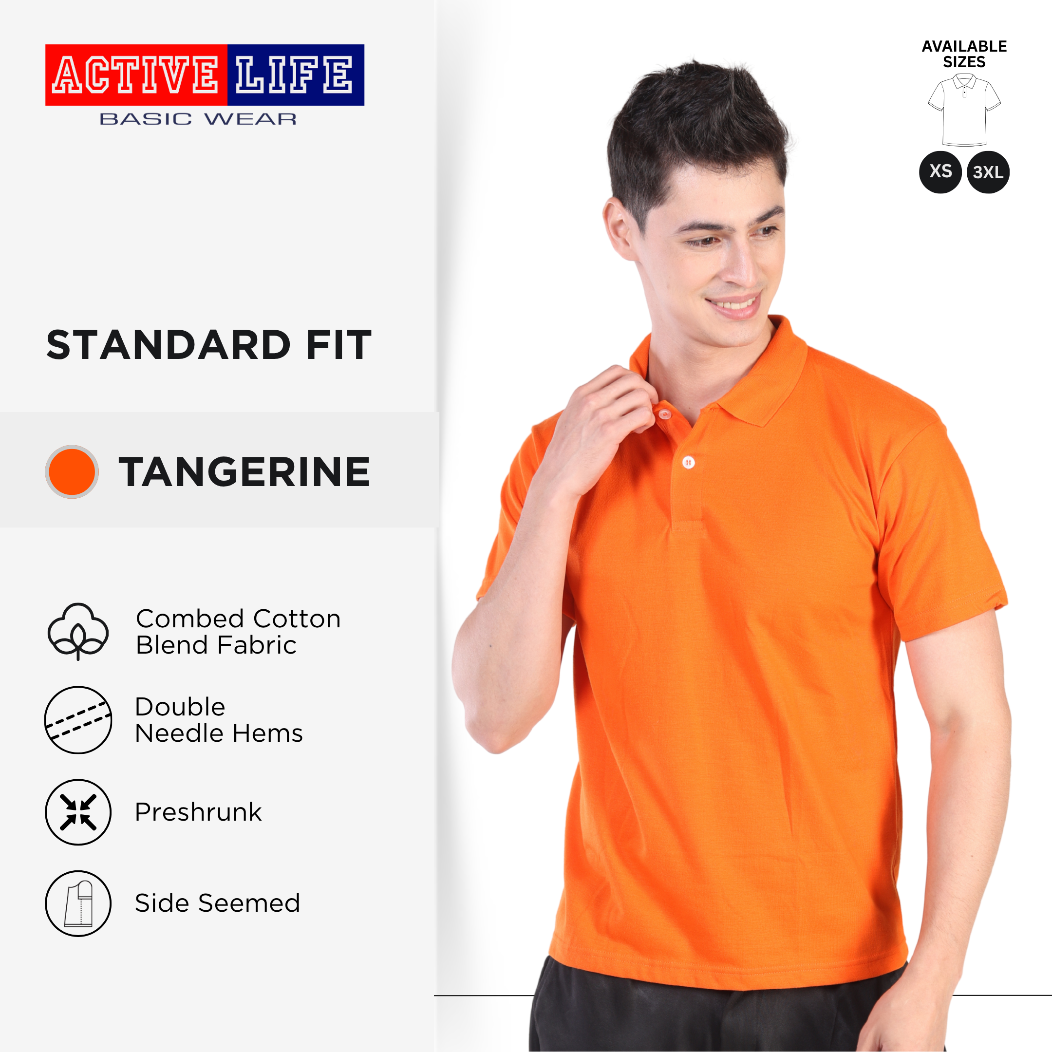 Active Life Unisex Combed Cotton Polo Shirt Classic Fit Yellow Red Series