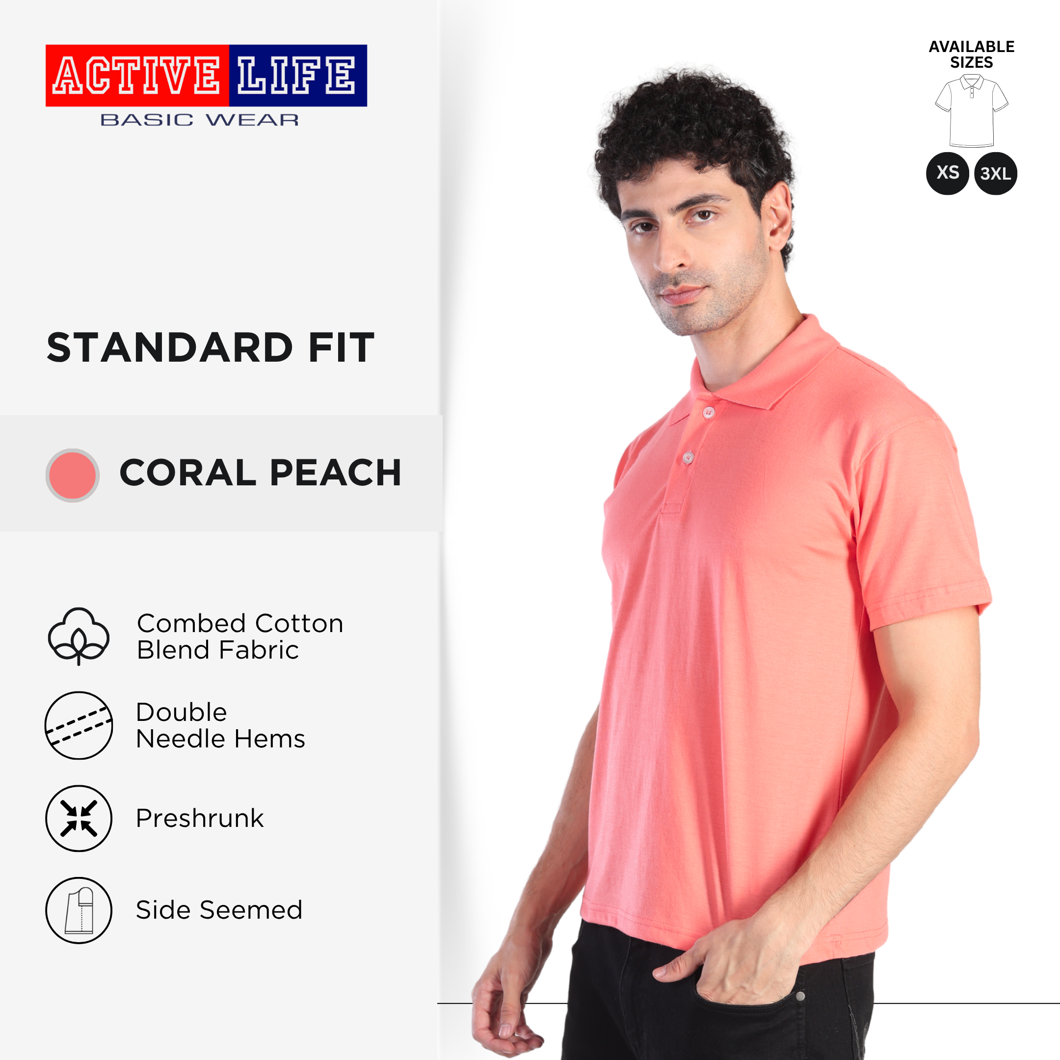 Active Life Unisex Combed Cotton Polo Shirt Classic Fit Yellow Red Series