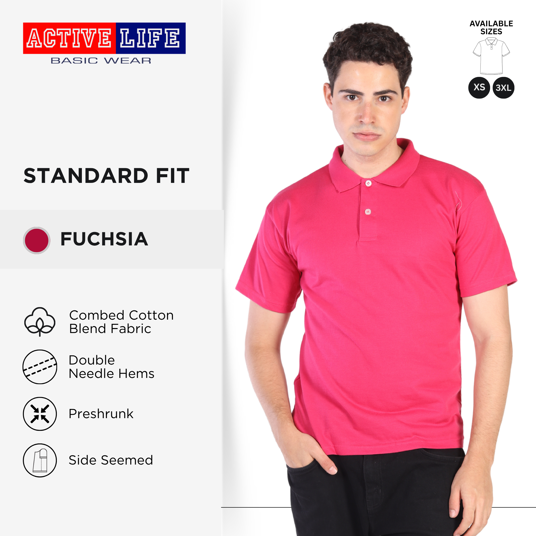 Active Life Unisex Combed Cotton Polo Shirt Classic Fit Yellow Red Series