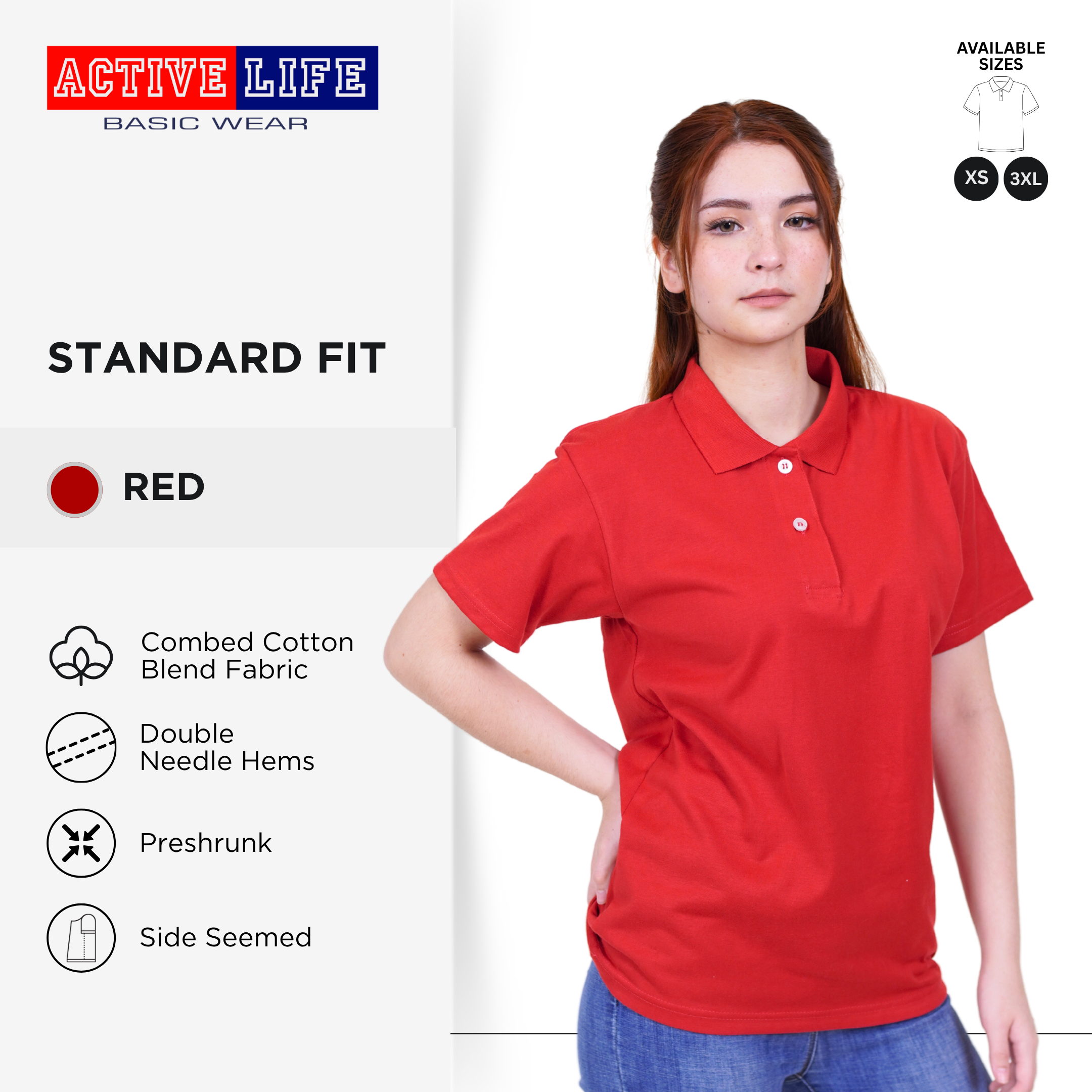 Active Life Unisex Combed Cotton Polo Shirt Classic Fit Yellow Red Series