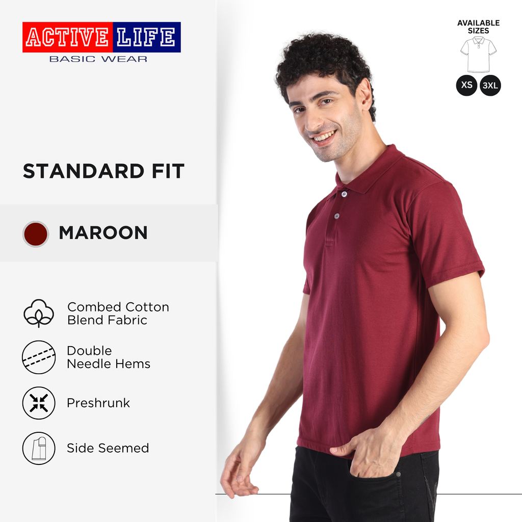 Active Life Unisex Combed Cotton Polo Shirt Classic Fit Yellow Red Series