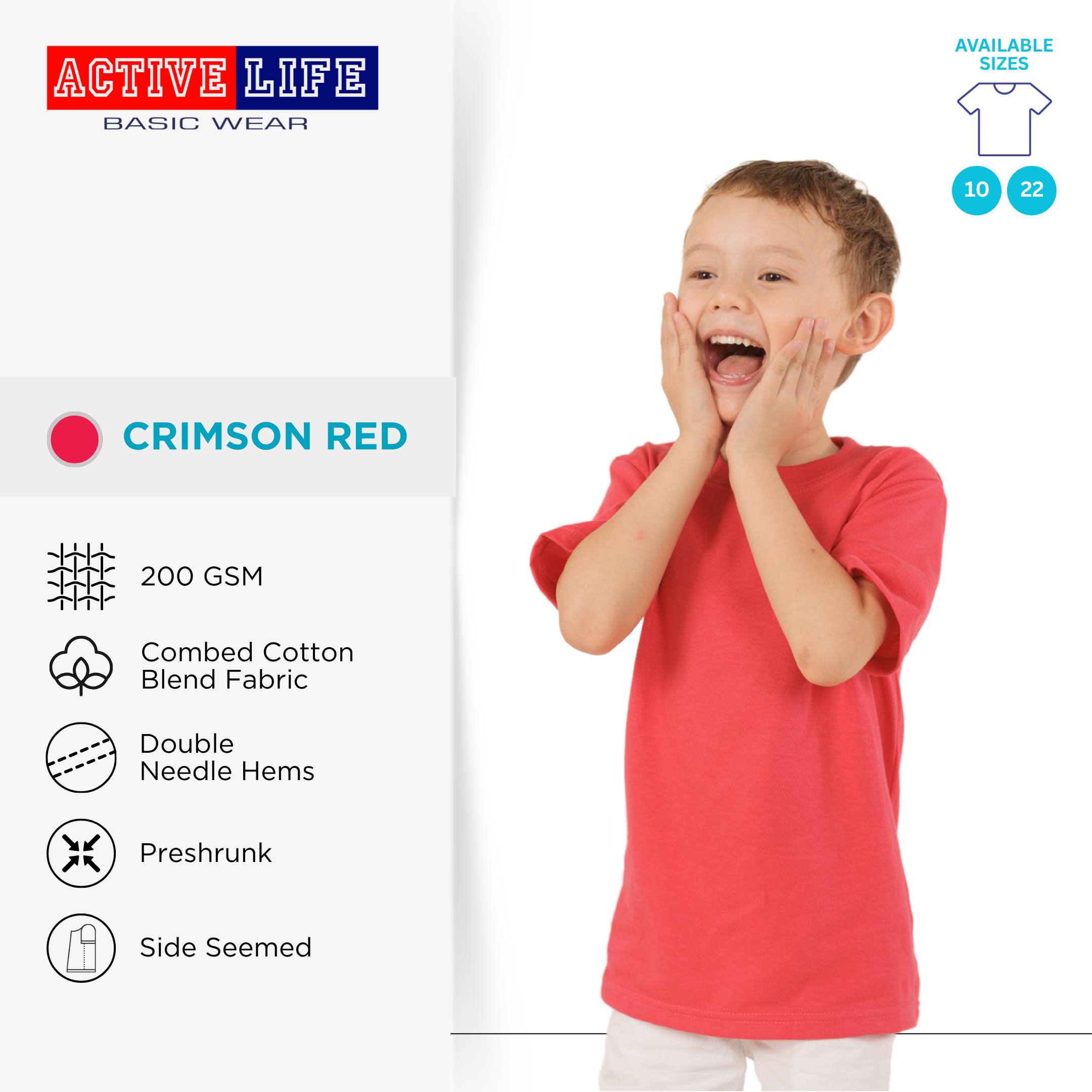 Active Life Kids Round Neck Shirt 11 Colors (Lt. Pink, Coral, Hawaiian, Crimson, Salmon, and more) Affordable Plain Kids T-Shirt | Soft and Comfortable Shirt for Boys and Girls