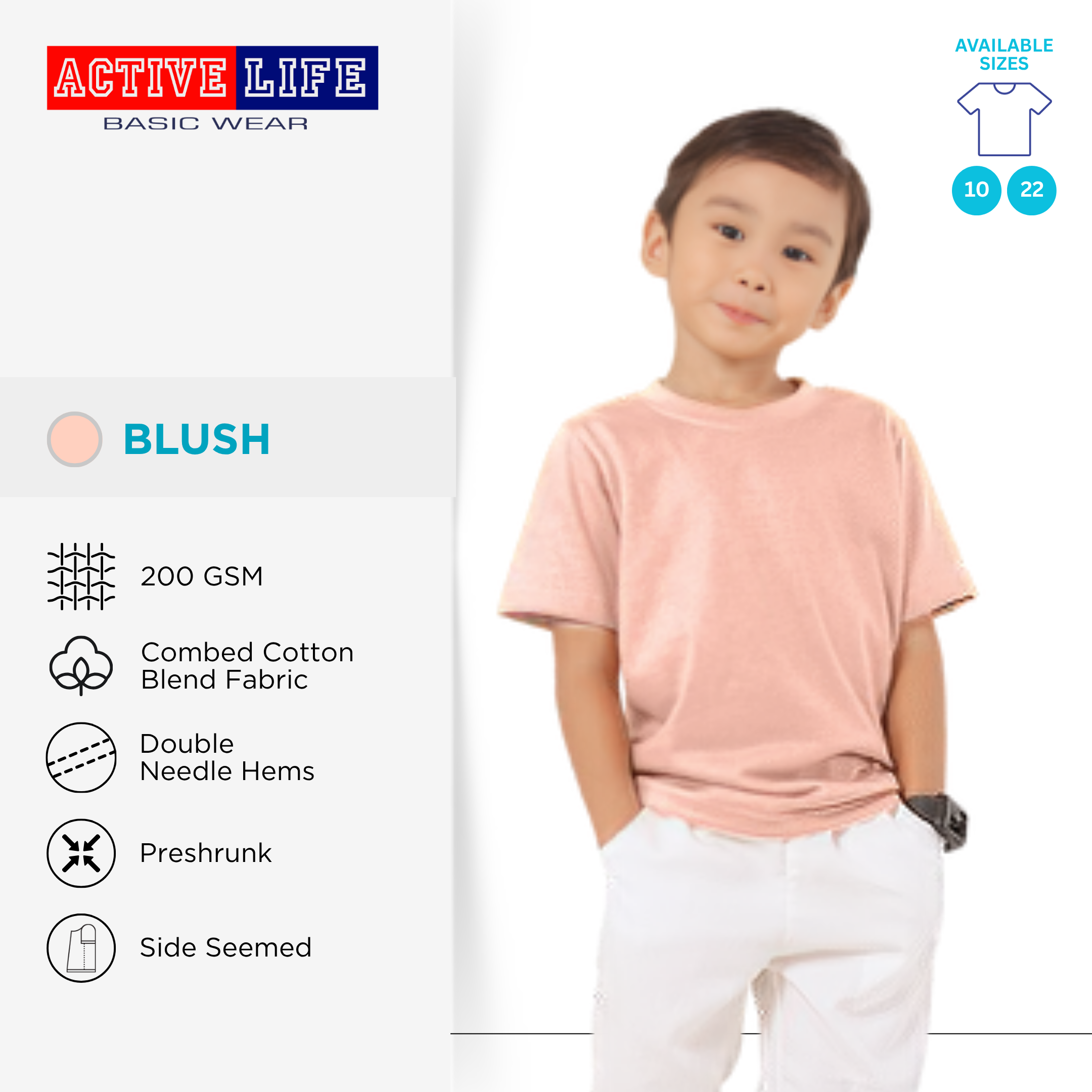Active Life Kids Round Neck Shirt 11 Colors (Lt. Pink, Coral, Hawaiian, Crimson, Salmon, and more) Affordable Plain Kids T-Shirt | Soft and Comfortable Shirt for Boys and Girls