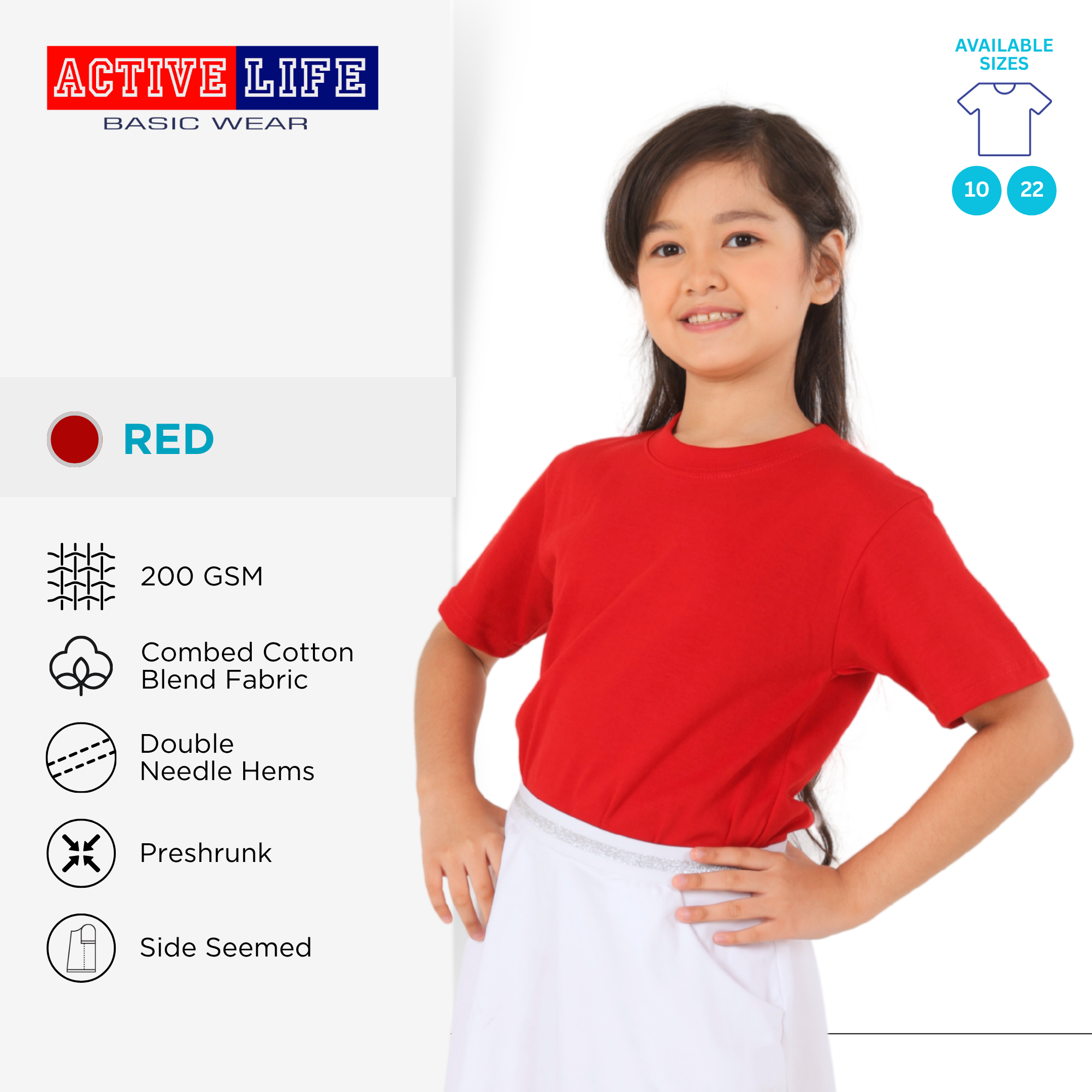 Active Life Kids Round Neck Shirt 11 Colors (Lt. Pink, Coral, Hawaiian, Crimson, Salmon, and more) Affordable Plain Kids T-Shirt | Soft and Comfortable Shirt for Boys and Girls