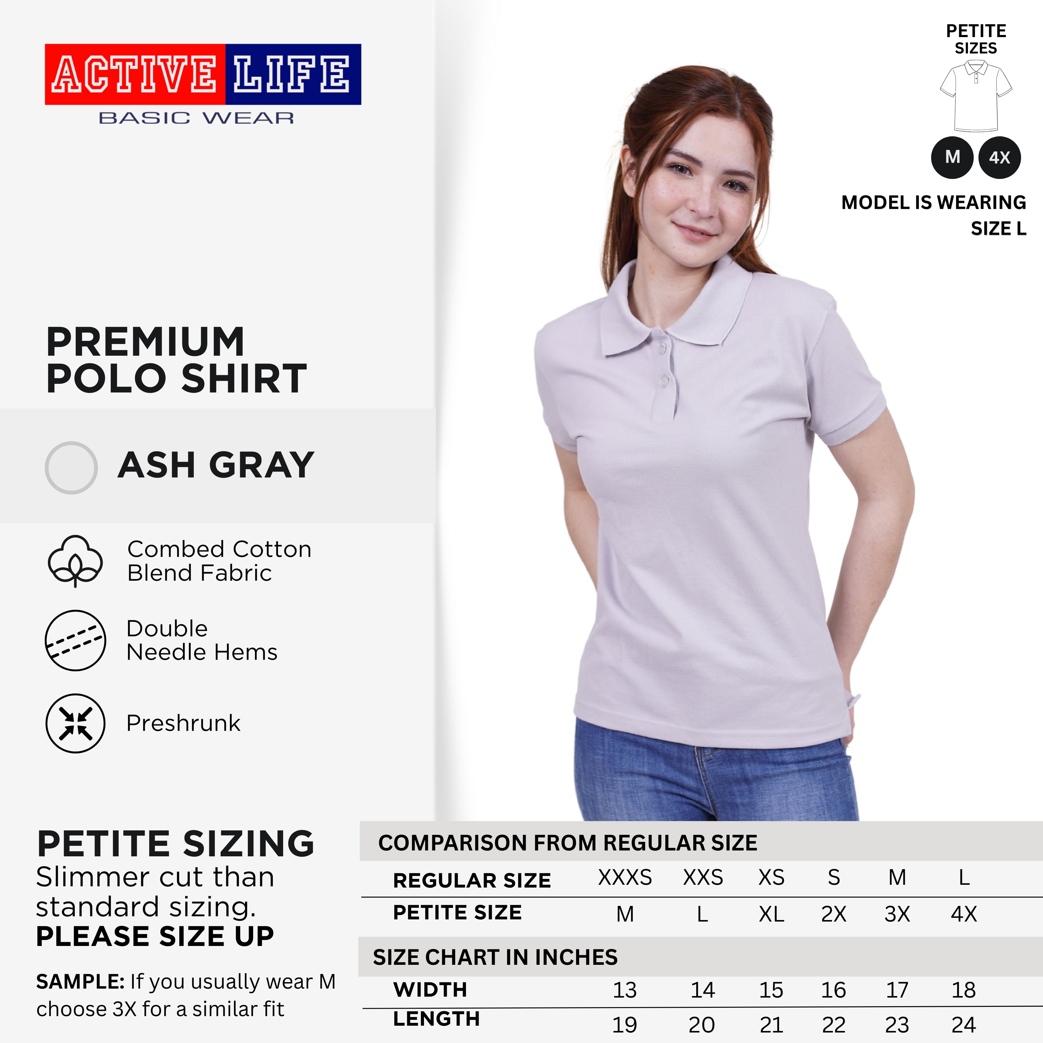 Active Life Ladies Petite Fit Honeycomb Polo Shirt Black & White Series