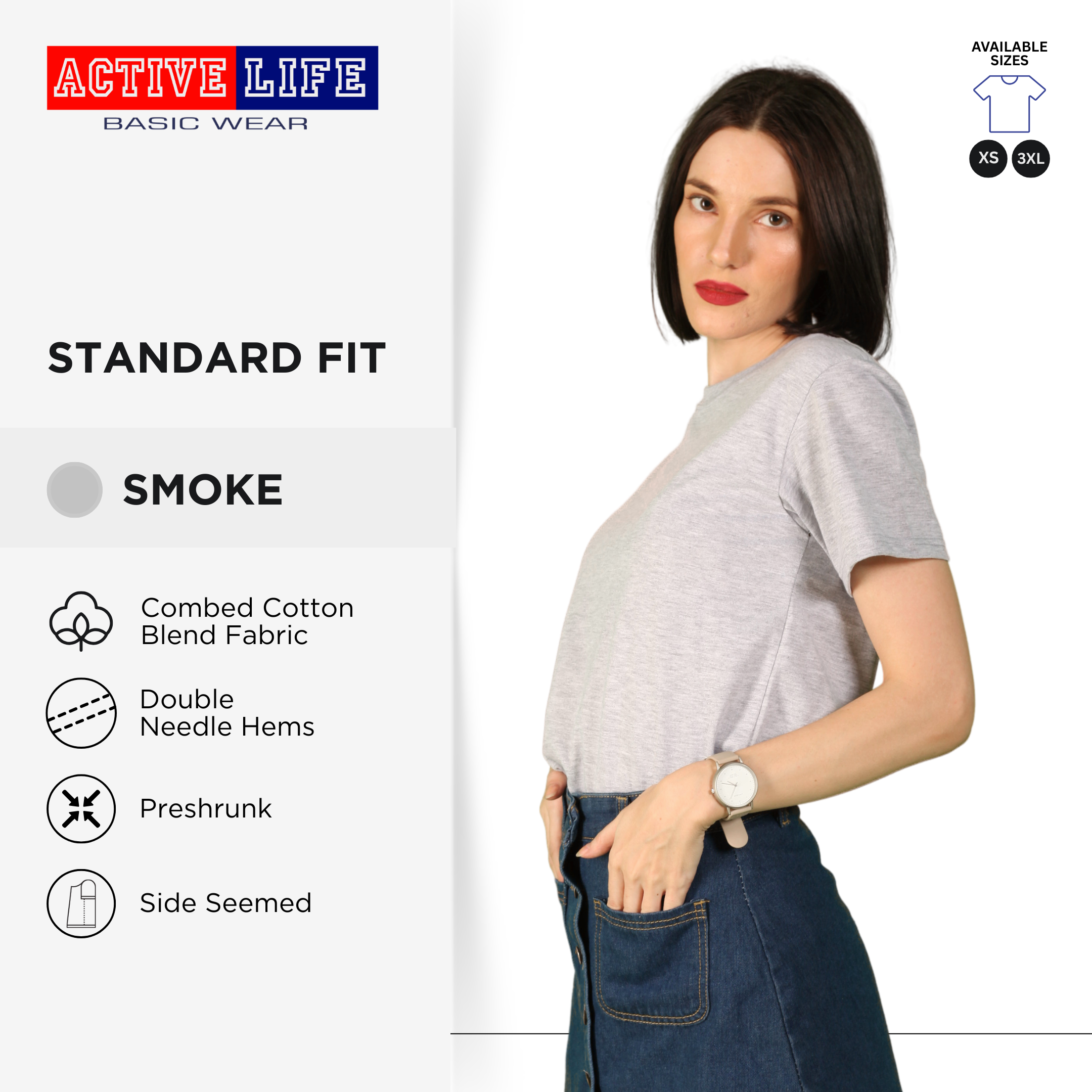 Active Life Unisex Round Neck T-Shirt Premium Combed Cotton Shirt XS–3XL | Shades of Gray | Comfortable Minimalist Plain Shirt Top for Men, Women and Plus Size