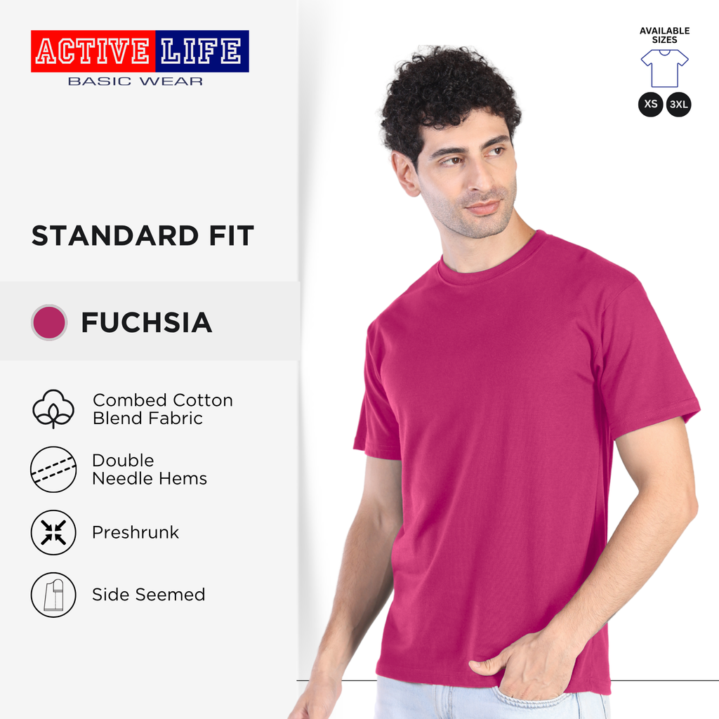 Active Life Unisex Round Neck T-Shirt Premium Combed Cotton Shirt XS–3XL | Shades of Pink | Comfortable Minimalist Plain Shirt OOTD Top for Men and Women
