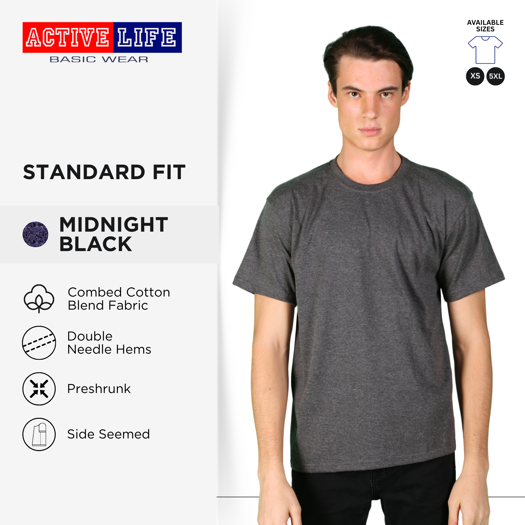 Active Life Unisex Round Neck T-Shirt Premium Combed Cotton Shirt XS–3XL | Shades of Gray | Comfortable Minimalist Plain Shirt Top for Men, Women and Plus Size