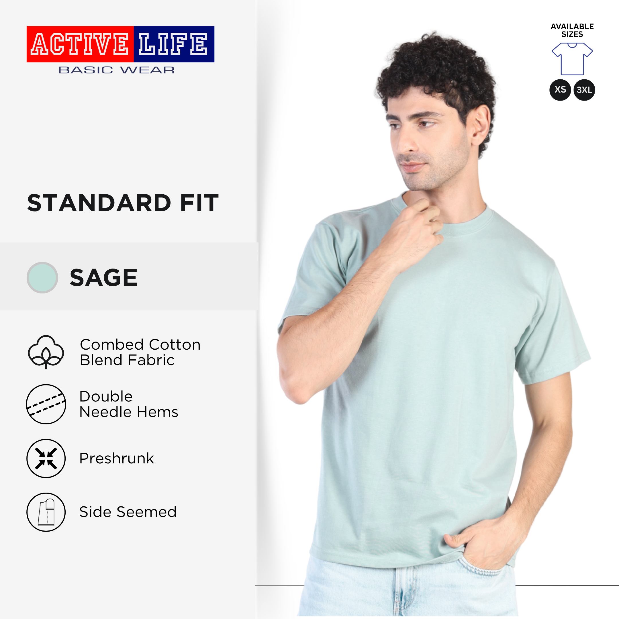 Active Life Unisex Round Neck T-Shirt Premium Combed Cotton Shirt XS–3XL | Shades of Green & Blue | Comfortable Plain Shirt Top for Men and Women