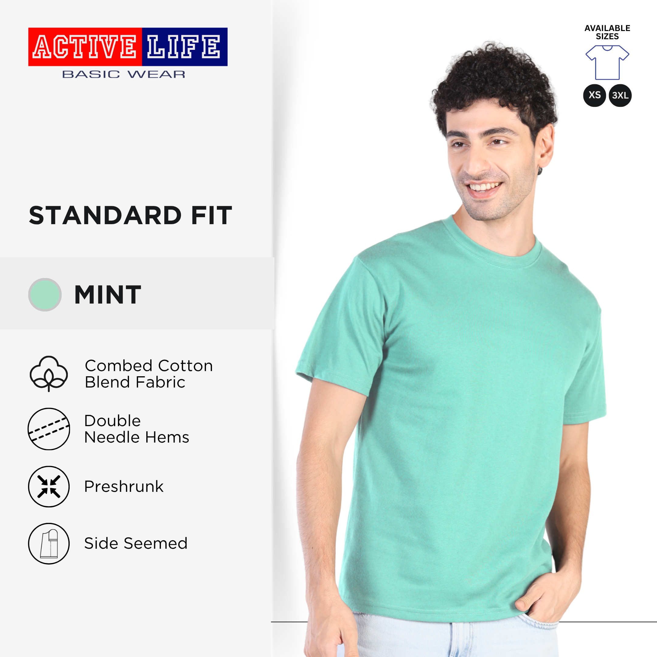 Active Life Unisex Round Neck T-Shirt Premium Combed Cotton Shirt XS–3XL | Shades of Green & Blue | Comfortable Plain Shirt Top for Men and Women