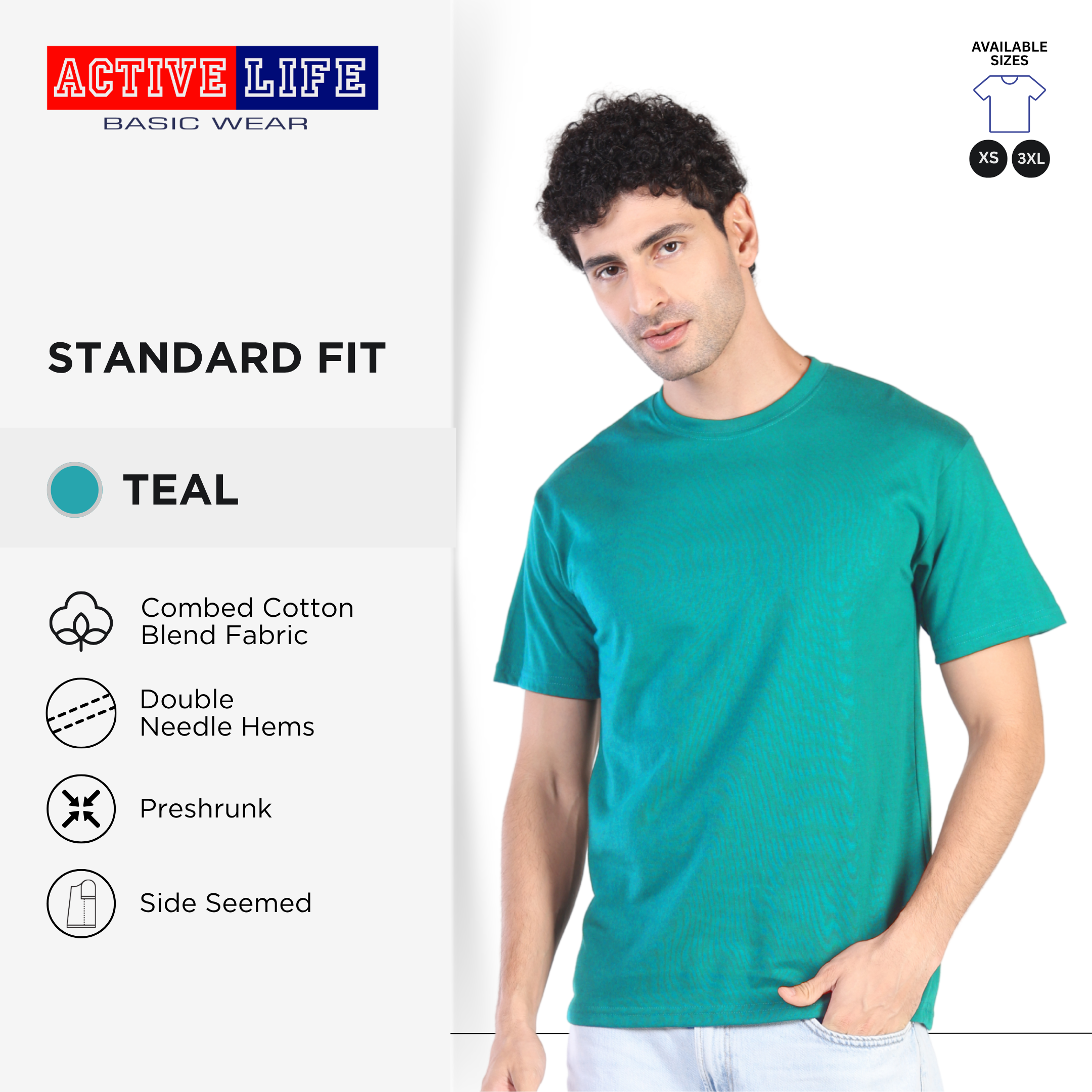 Active Life Unisex Round Neck T-Shirt Premium Combed Cotton Shirt XS–3XL | Shades of Green & Blue | Comfortable Plain Shirt Top for Men and Women