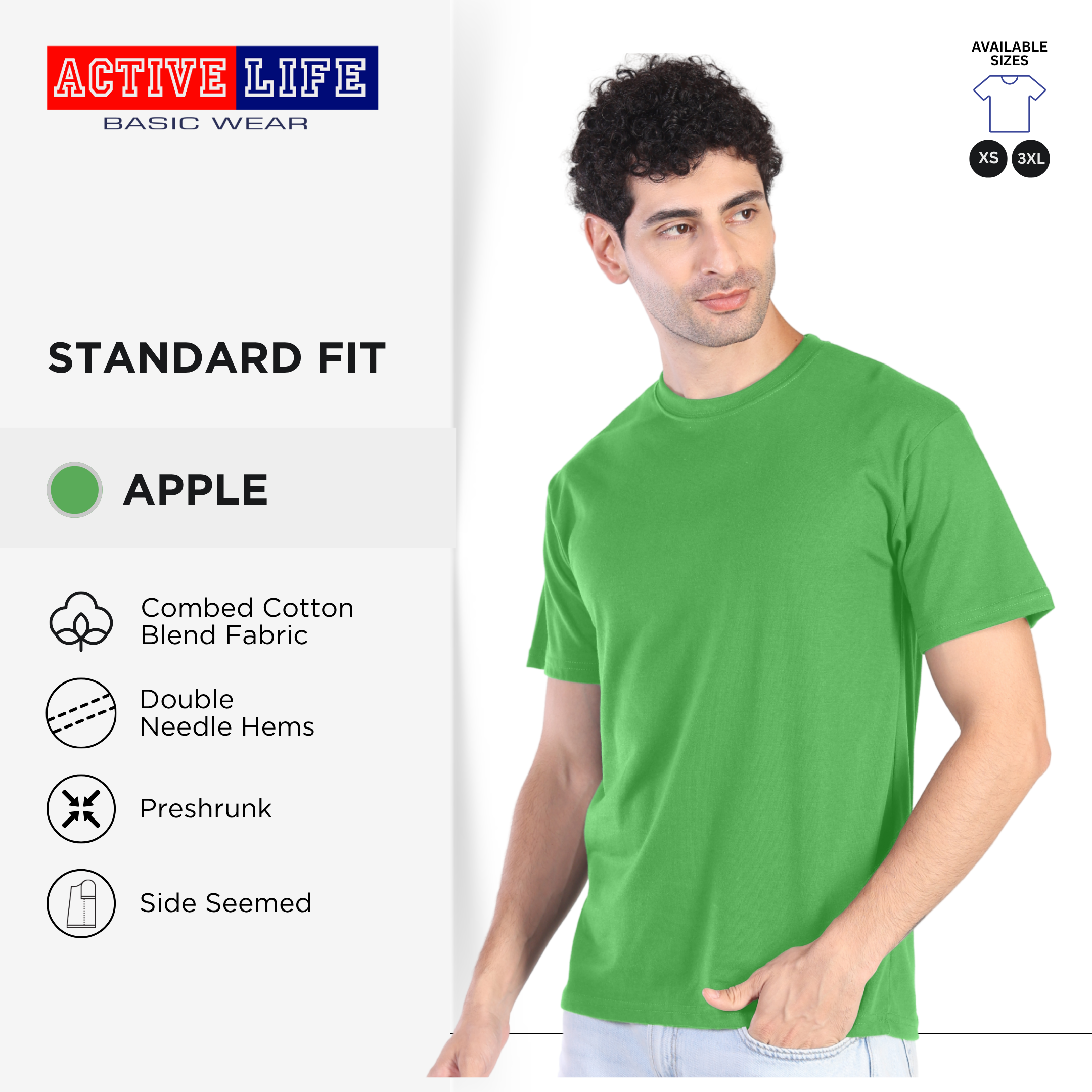 Active Life Unisex Round Neck T-Shirt Premium Combed Cotton Shirt XS–3XL | Shades of Green & Blue | Comfortable Plain Shirt Top for Men and Women