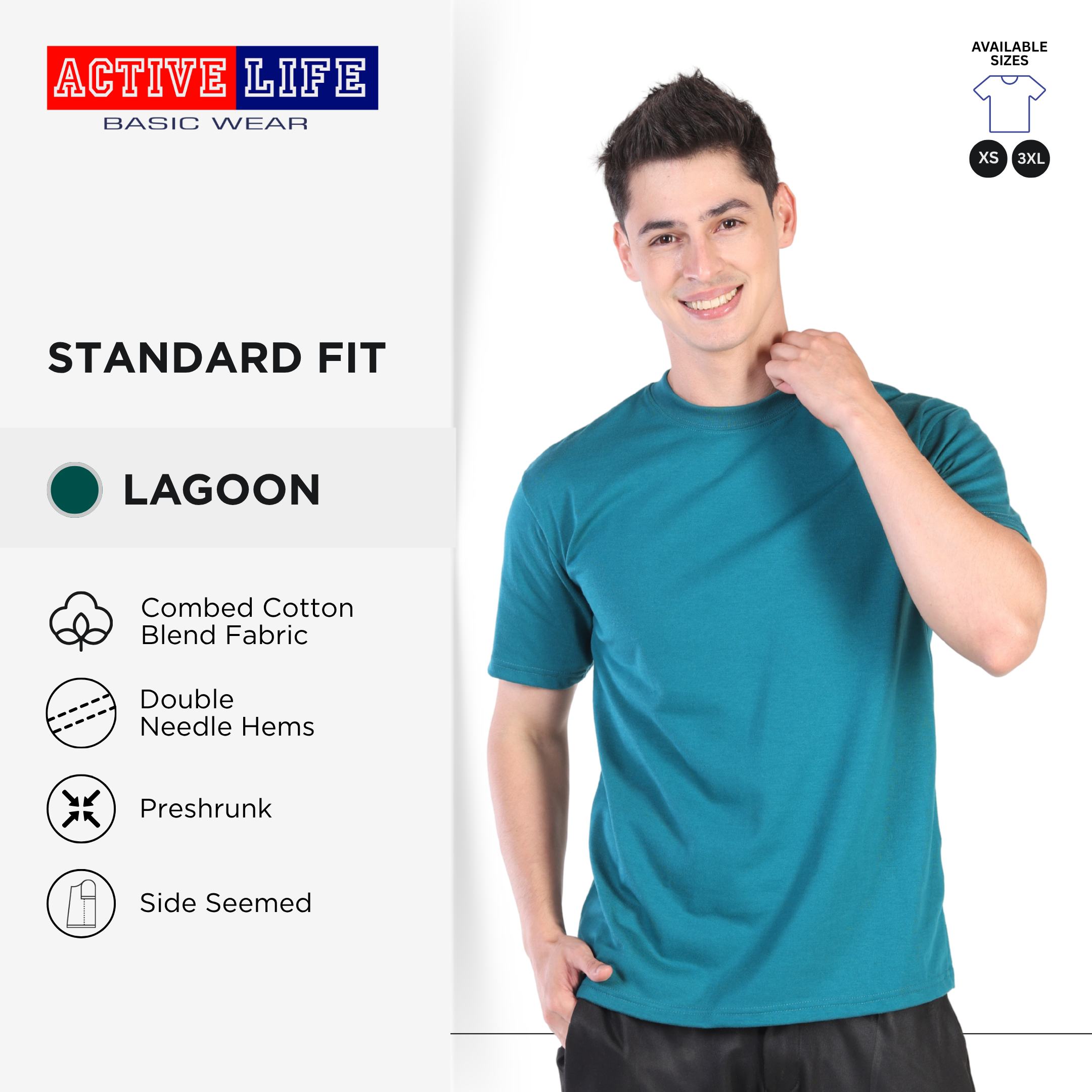 Active Life Unisex Round Neck T-Shirt Premium Combed Cotton Shirt XS–3XL | Shades of Green & Blue | Comfortable Plain Shirt Top for Men and Women