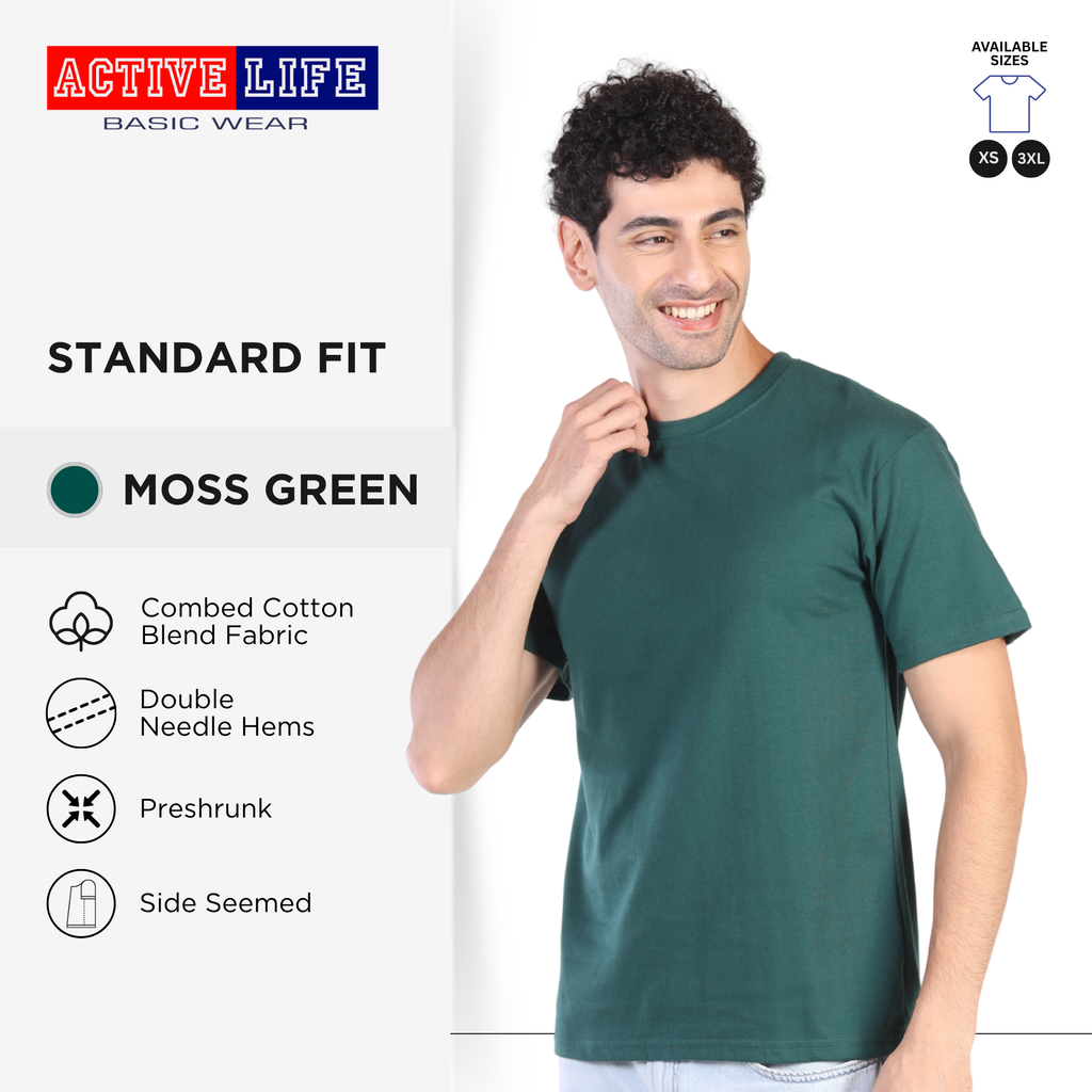 Active Life Unisex Round Neck T-Shirt Premium Combed Cotton Shirt XS–3XL | Shades of Green & Blue | Comfortable Plain Shirt Top for Men and Women