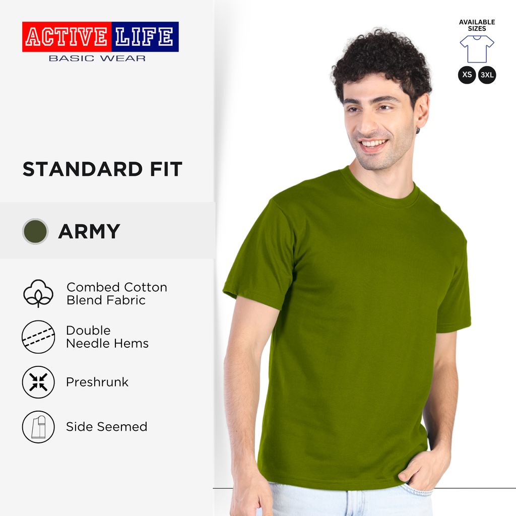 Active Life Unisex Round Neck T-Shirt Premium Combed Cotton Shirt XS–3XL | Shades of Green & Blue | Comfortable Plain Shirt Top for Men and Women