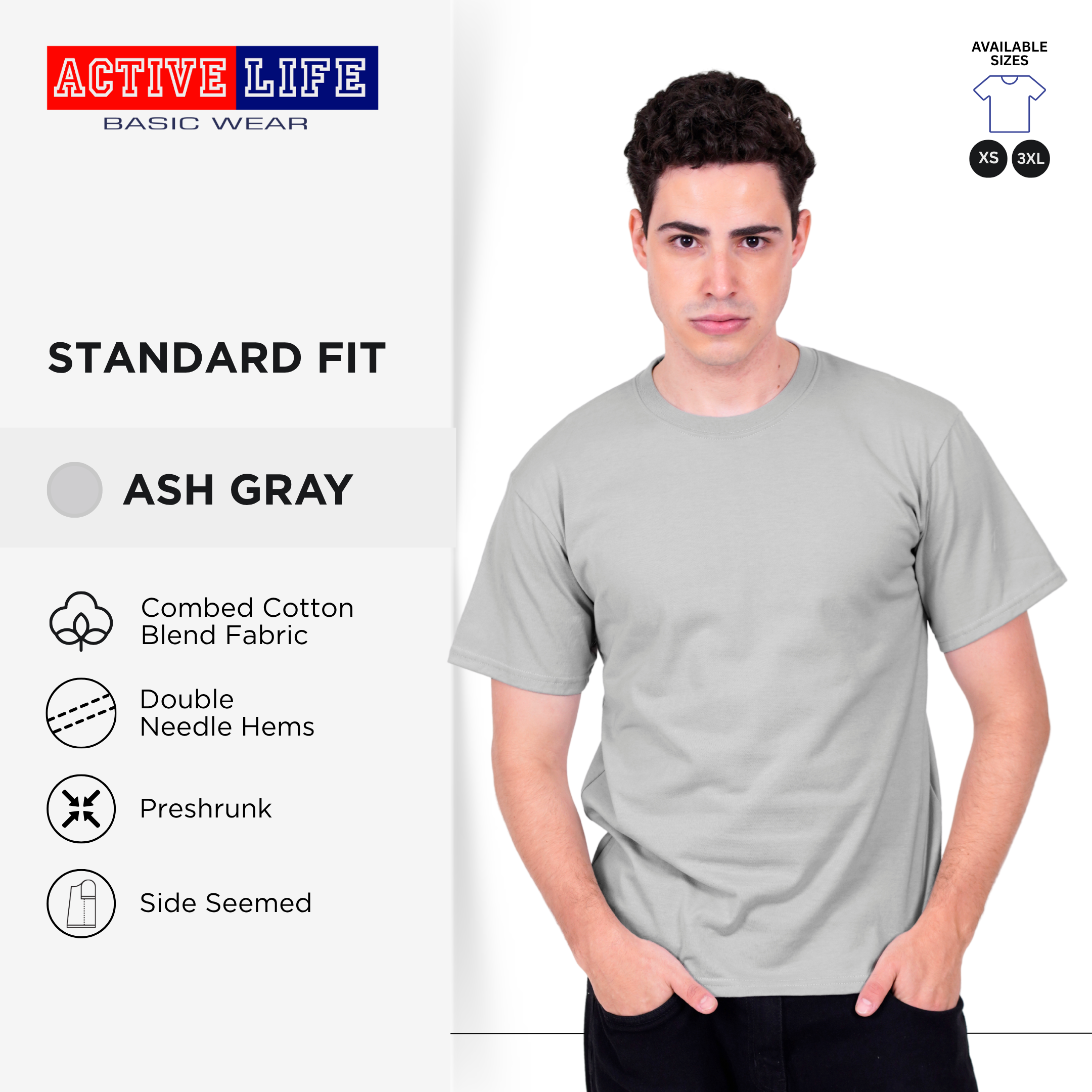 Active Life Unisex Round Neck T-Shirt Premium Combed Cotton Shirt XS–3XL | Shades of Gray | Comfortable Minimalist Plain Shirt Top for Men, Women and Plus Size