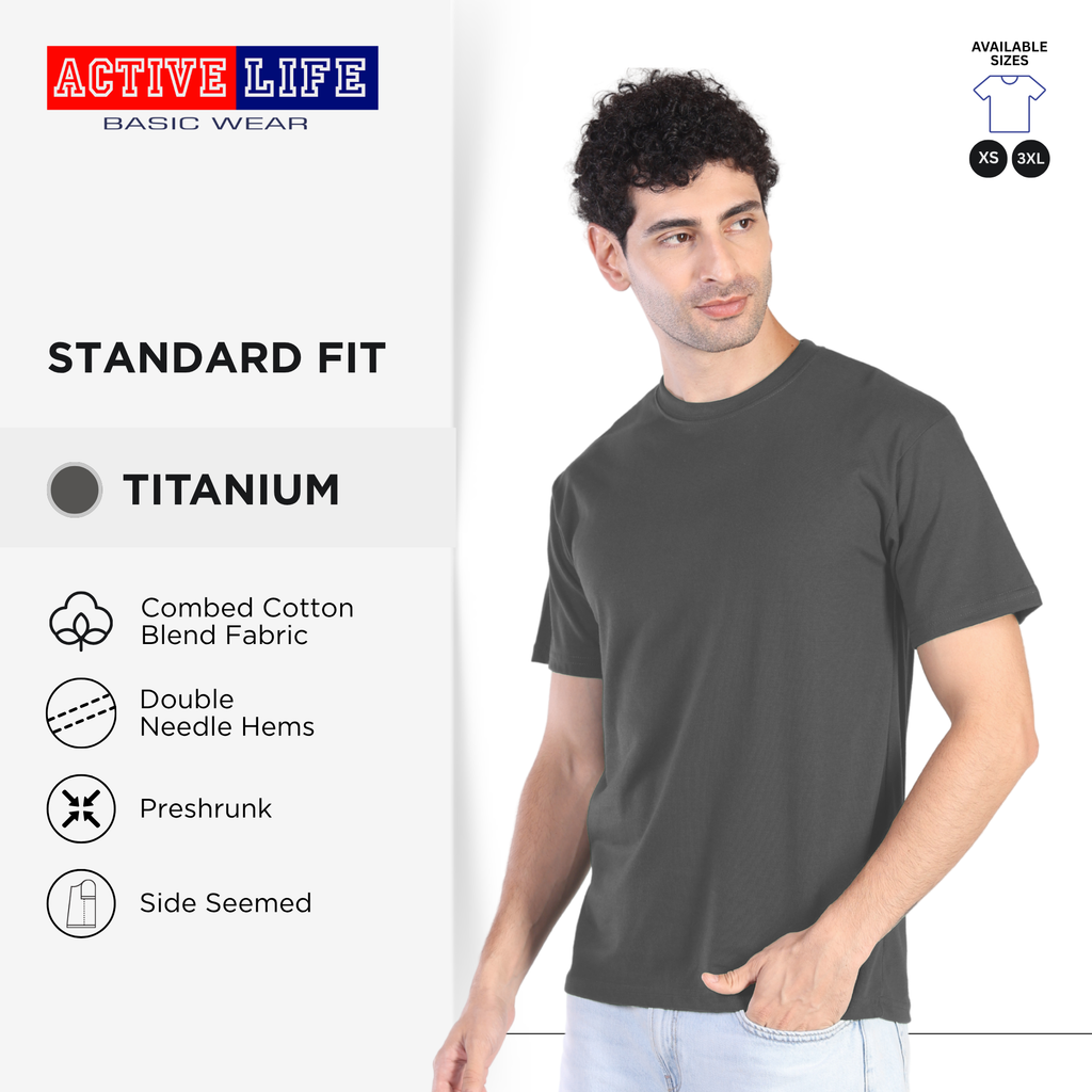 Active Life Unisex Round Neck T-Shirt Premium Combed Cotton Shirt XS–3XL | Shades of Gray | Comfortable Minimalist Plain Shirt Top for Men, Women and Plus Size