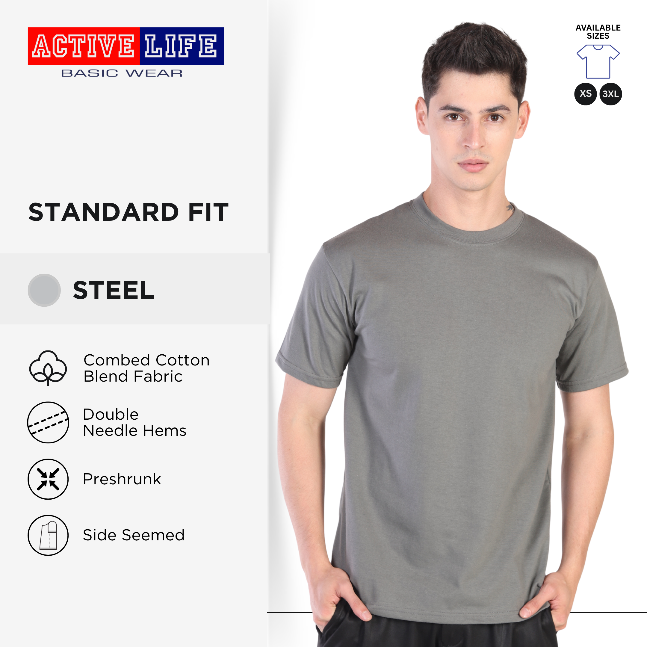 Active Life Unisex Round Neck T-Shirt Premium Combed Cotton Shirt XS–3XL | Shades of Gray | Comfortable Minimalist Plain Shirt Top for Men, Women and Plus Size