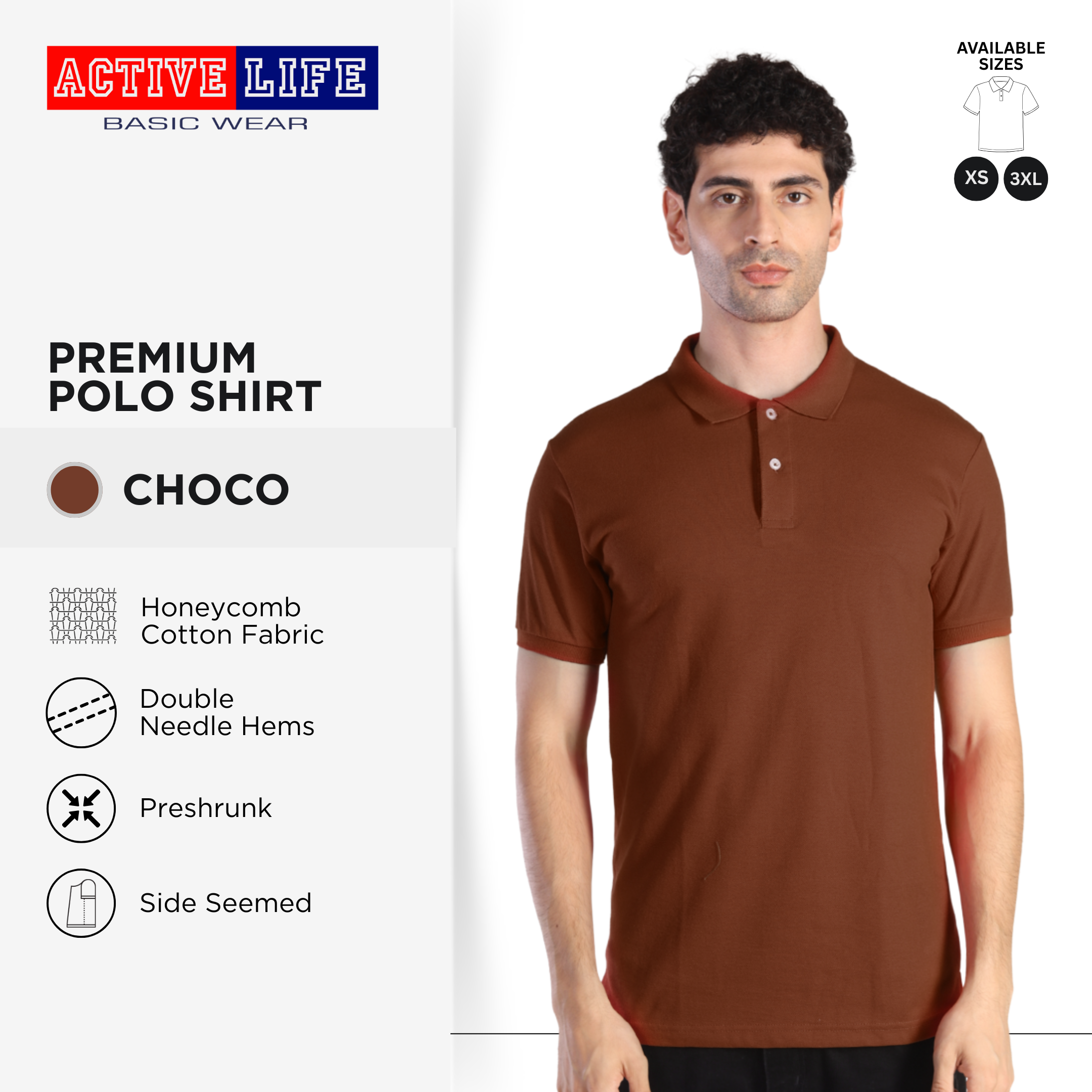 Active Life Unisex Regular Fit Honeycomb Polo Shirt White Gray Brown Series