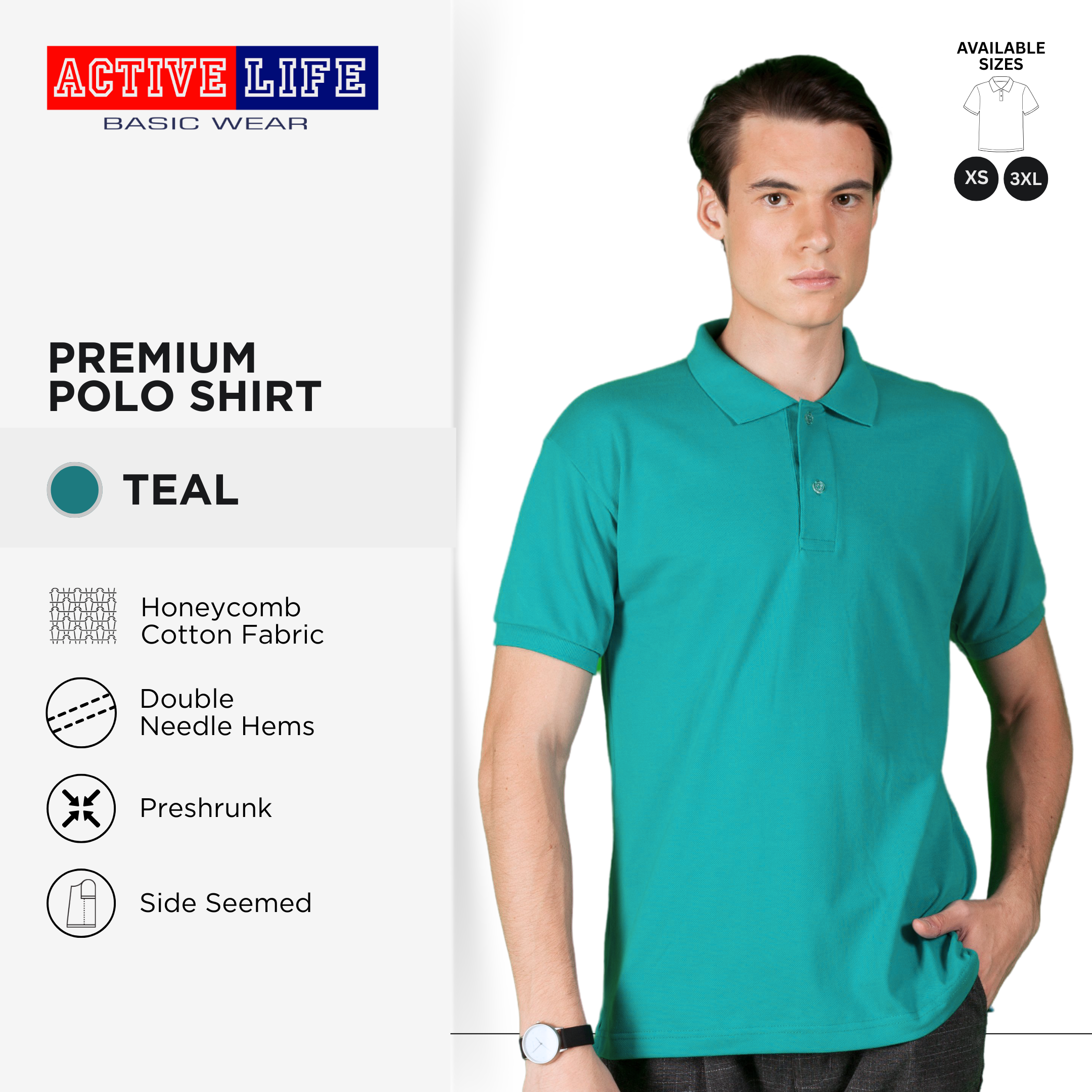 Active Life Unisex Regular Fit Honeycomb Polo Shirt Green Blue Series