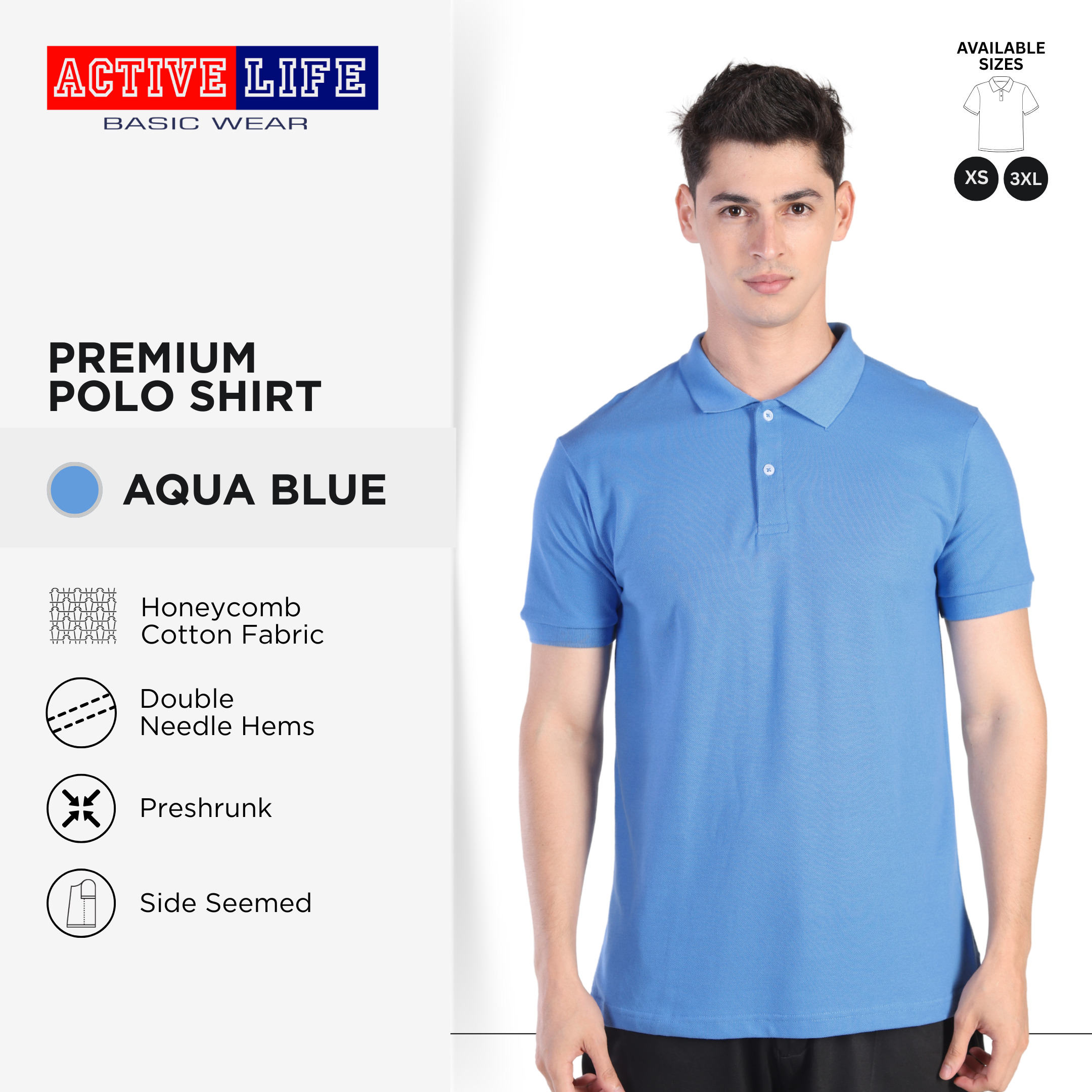 Active Life Unisex Regular Fit Honeycomb Polo Shirt Green Blue Series