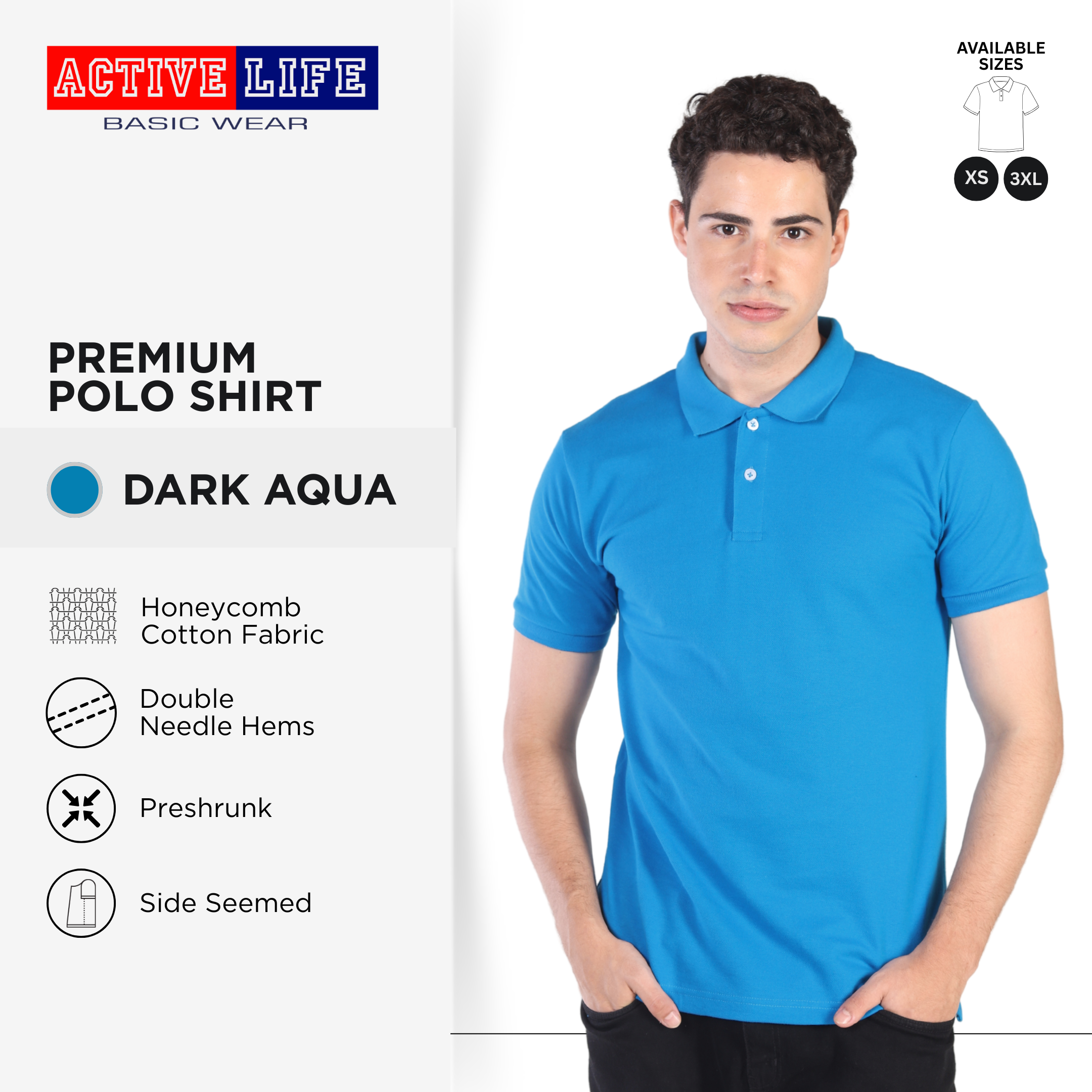 Active Life Unisex Regular Fit Honeycomb Polo Shirt Green Blue Series