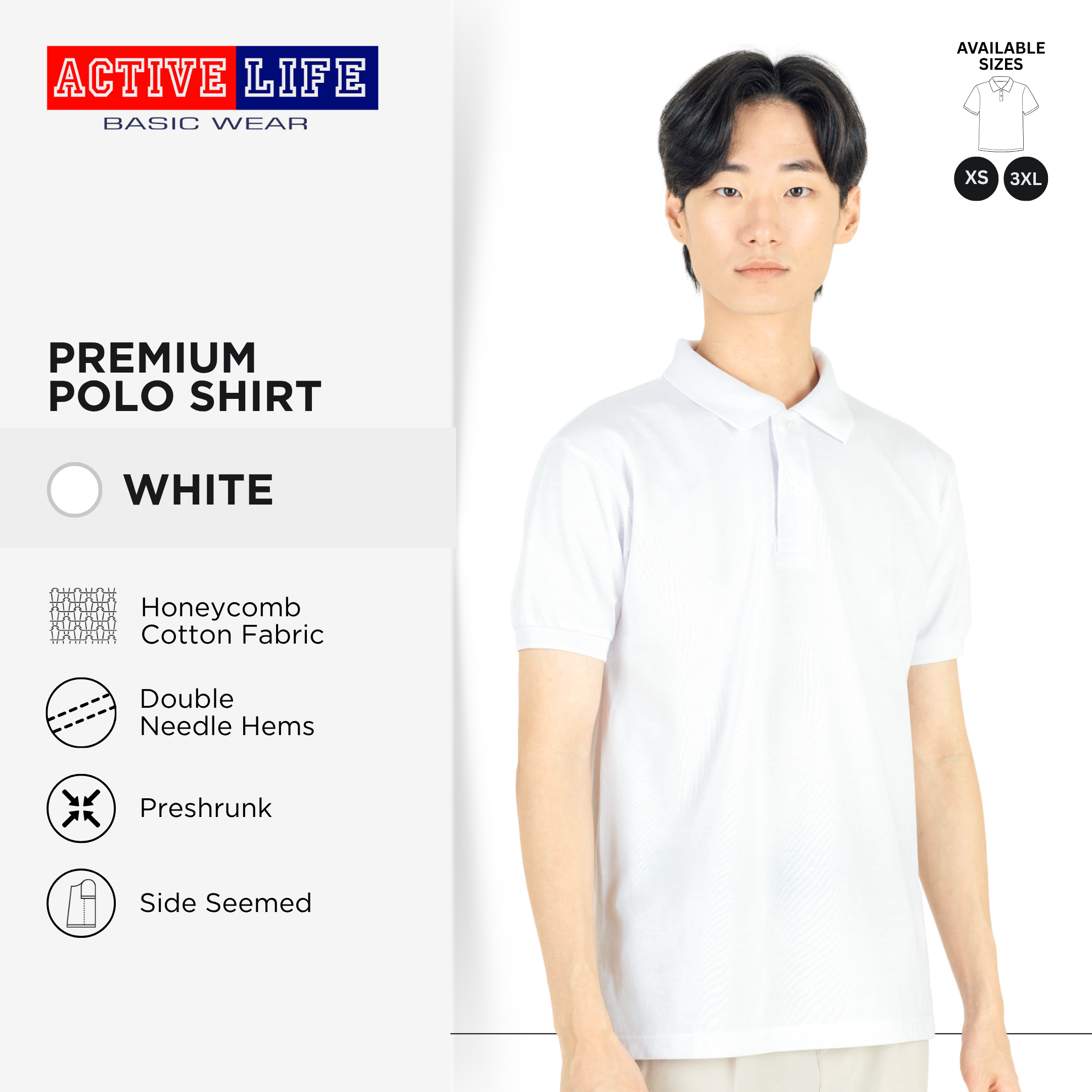 Active Life Unisex Regular Fit Honeycomb Polo Shirt White Gray Brown Series