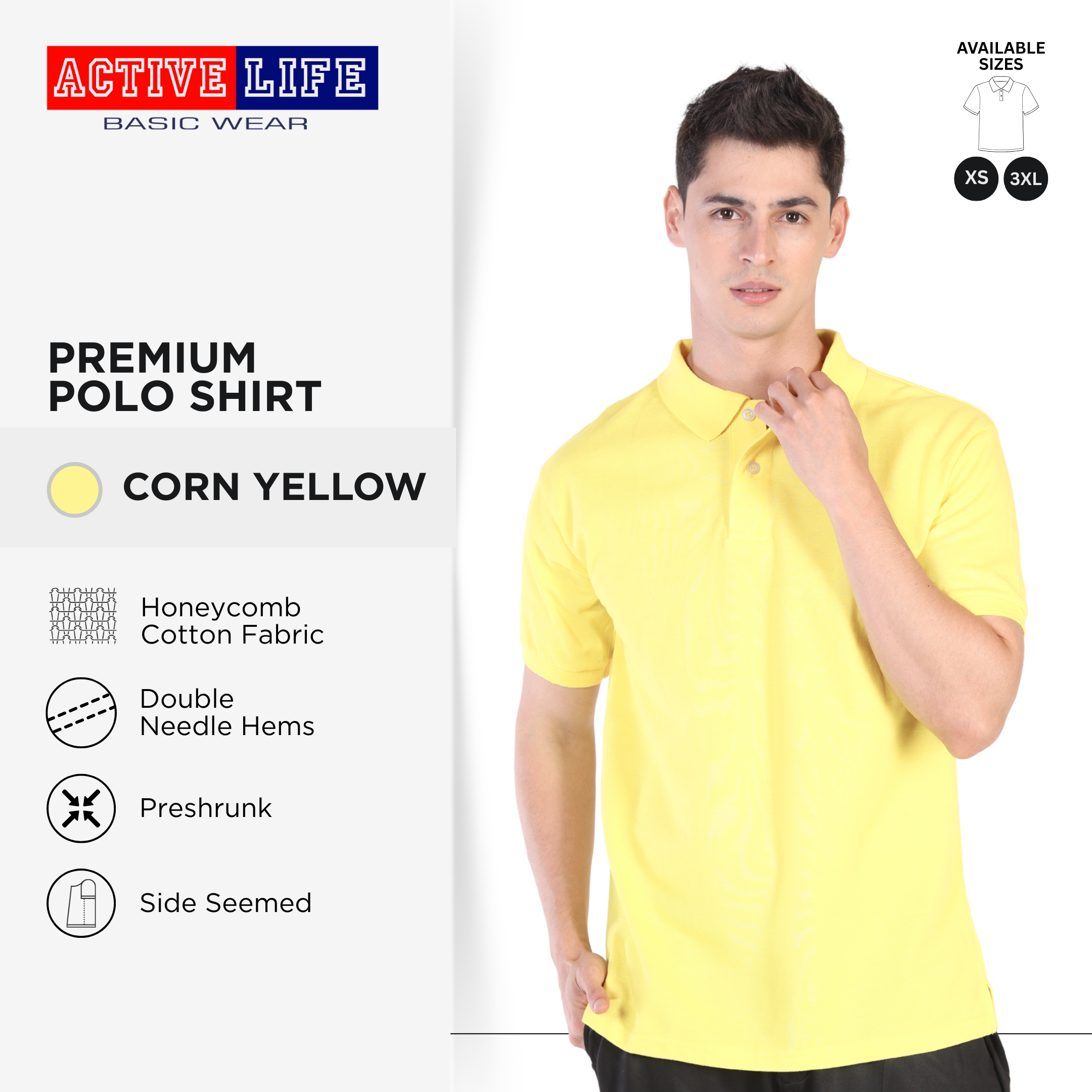 Active Life Unisex Regular Fit Honeycomb Polo Shirt Yellow Pink Red Series