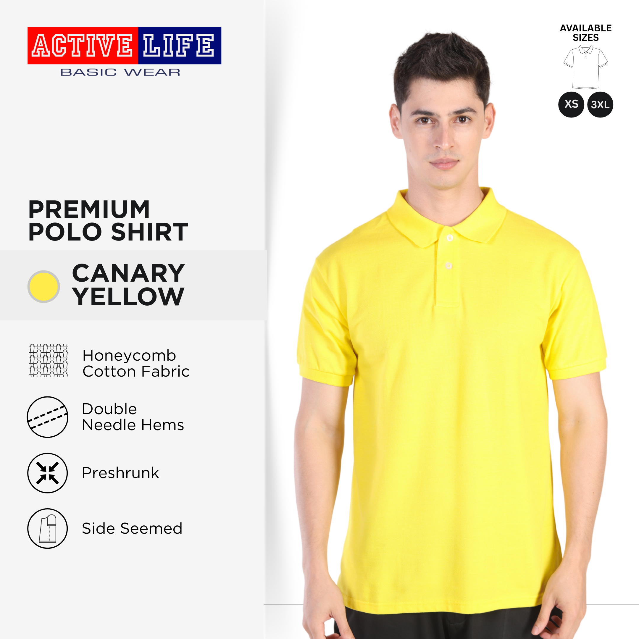 Active Life Unisex Regular Fit Honeycomb Polo Shirt Yellow Pink Red Series