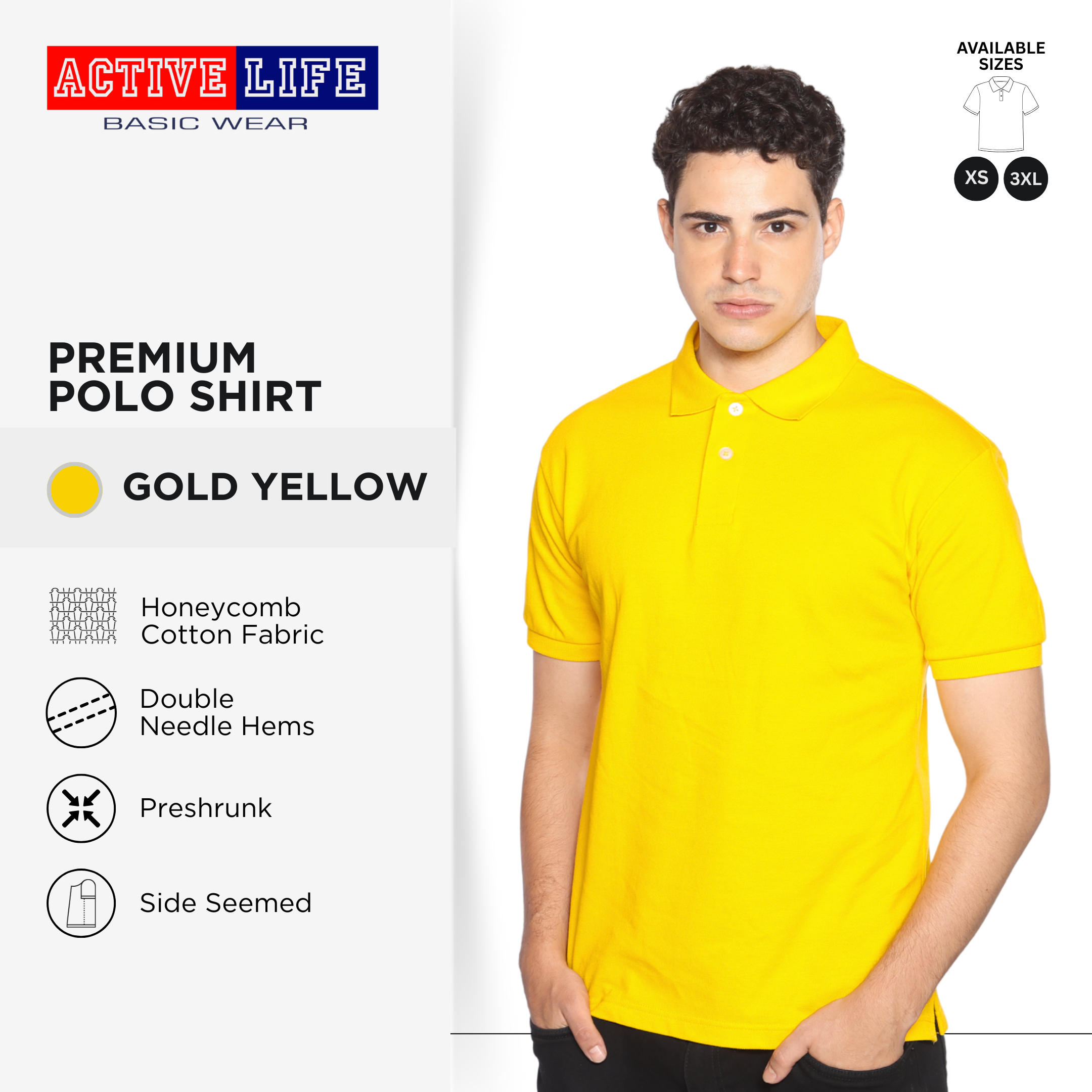 Active Life Unisex Regular Fit Honeycomb Polo Shirt Yellow Pink Red Series