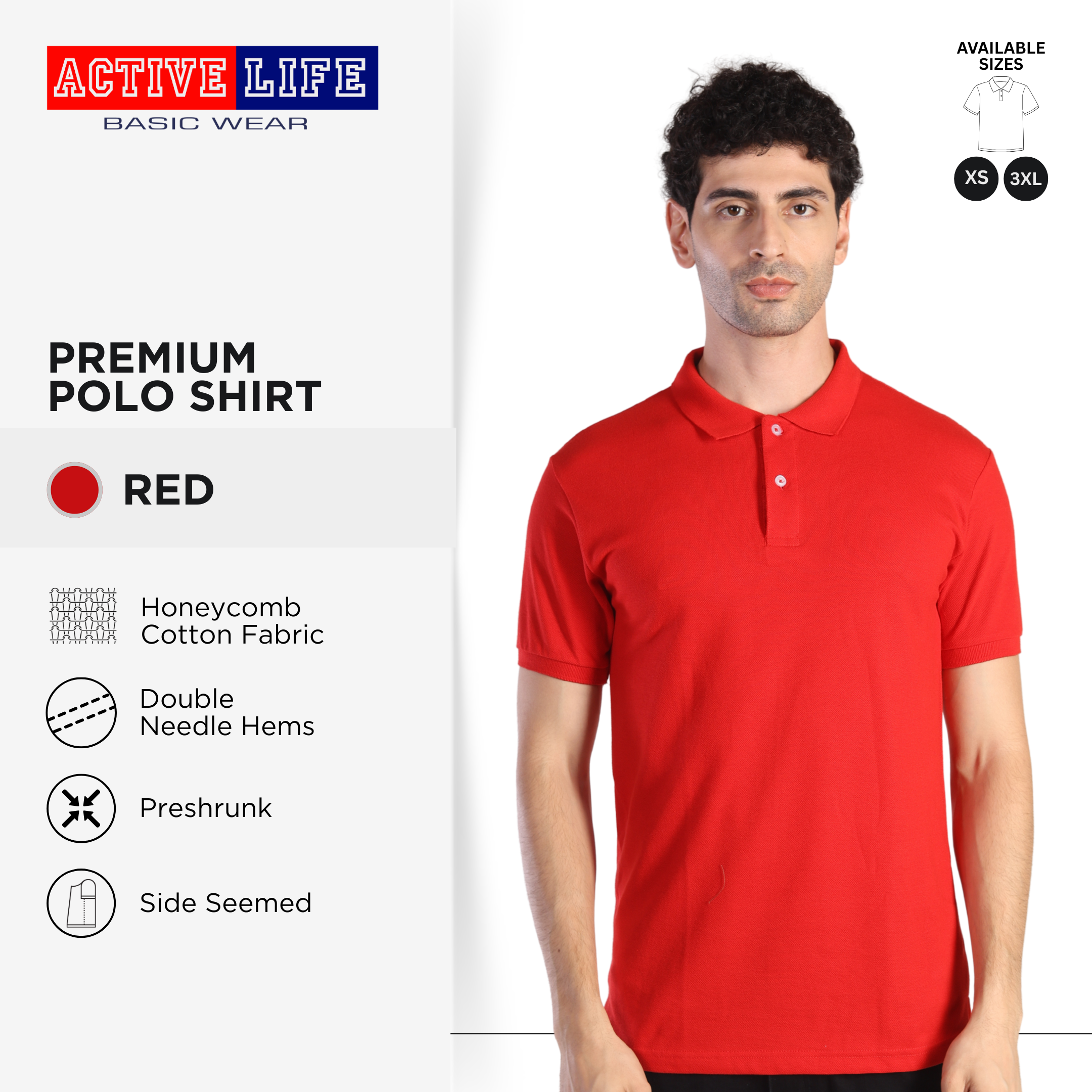 Active Life Unisex Regular Fit Honeycomb Polo Shirt Yellow Pink Red Series