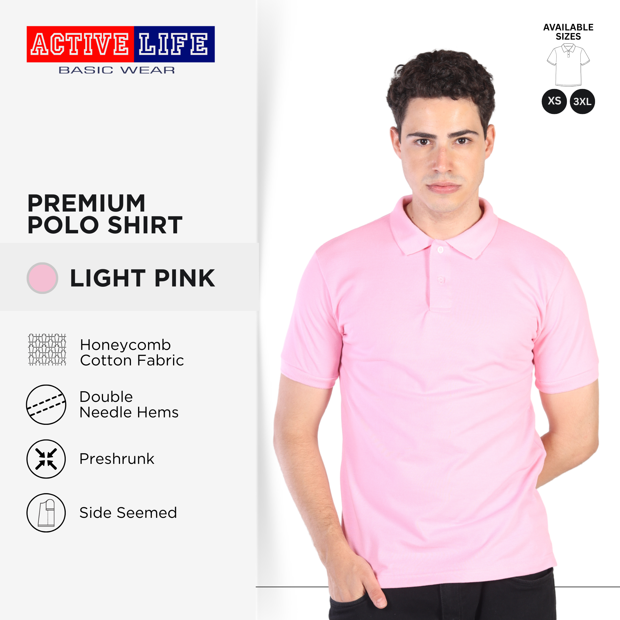 Active Life Unisex Regular Fit Honeycomb Polo Shirt Yellow Pink Red Series