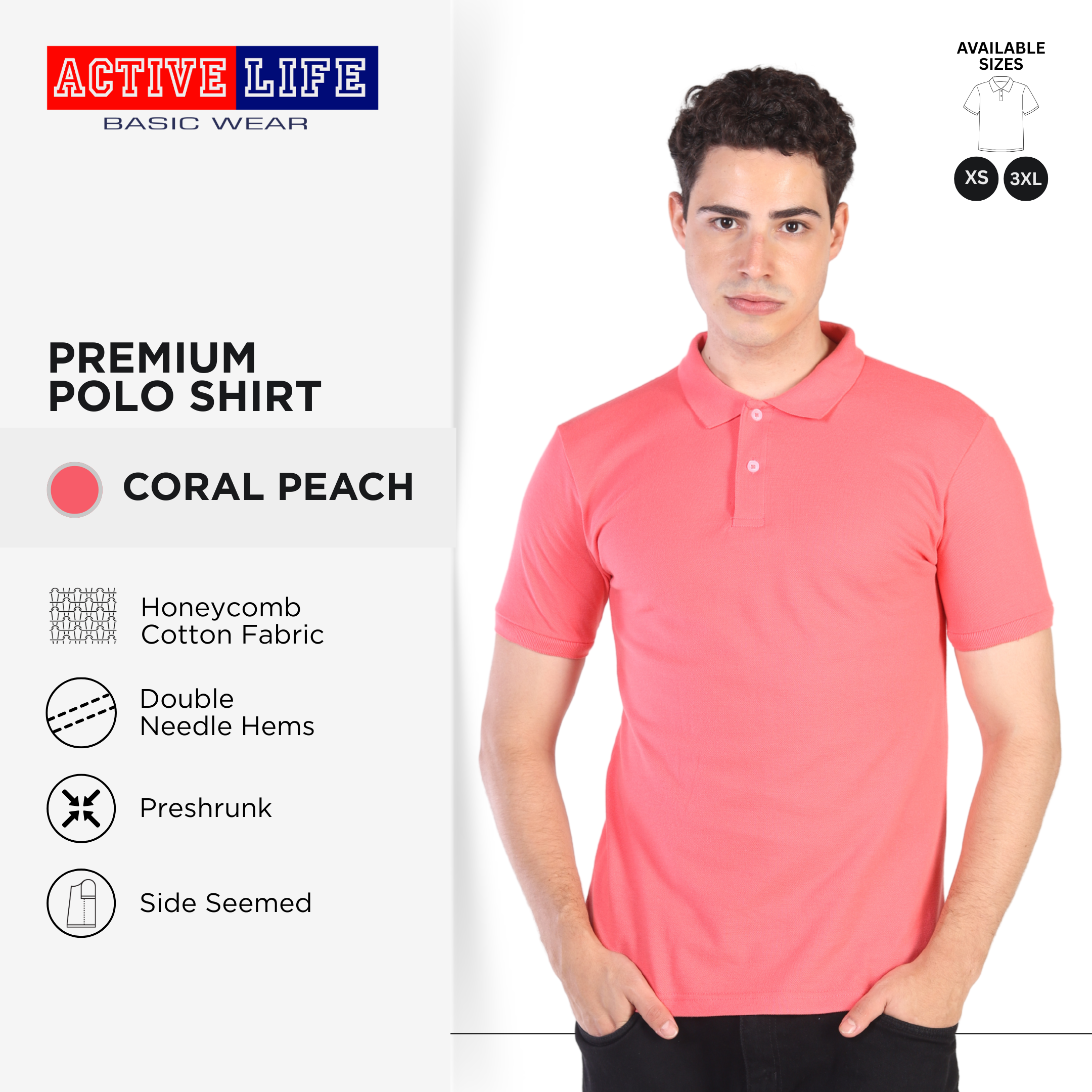 Active Life Unisex Regular Fit Honeycomb Polo Shirt Yellow Pink Red Series