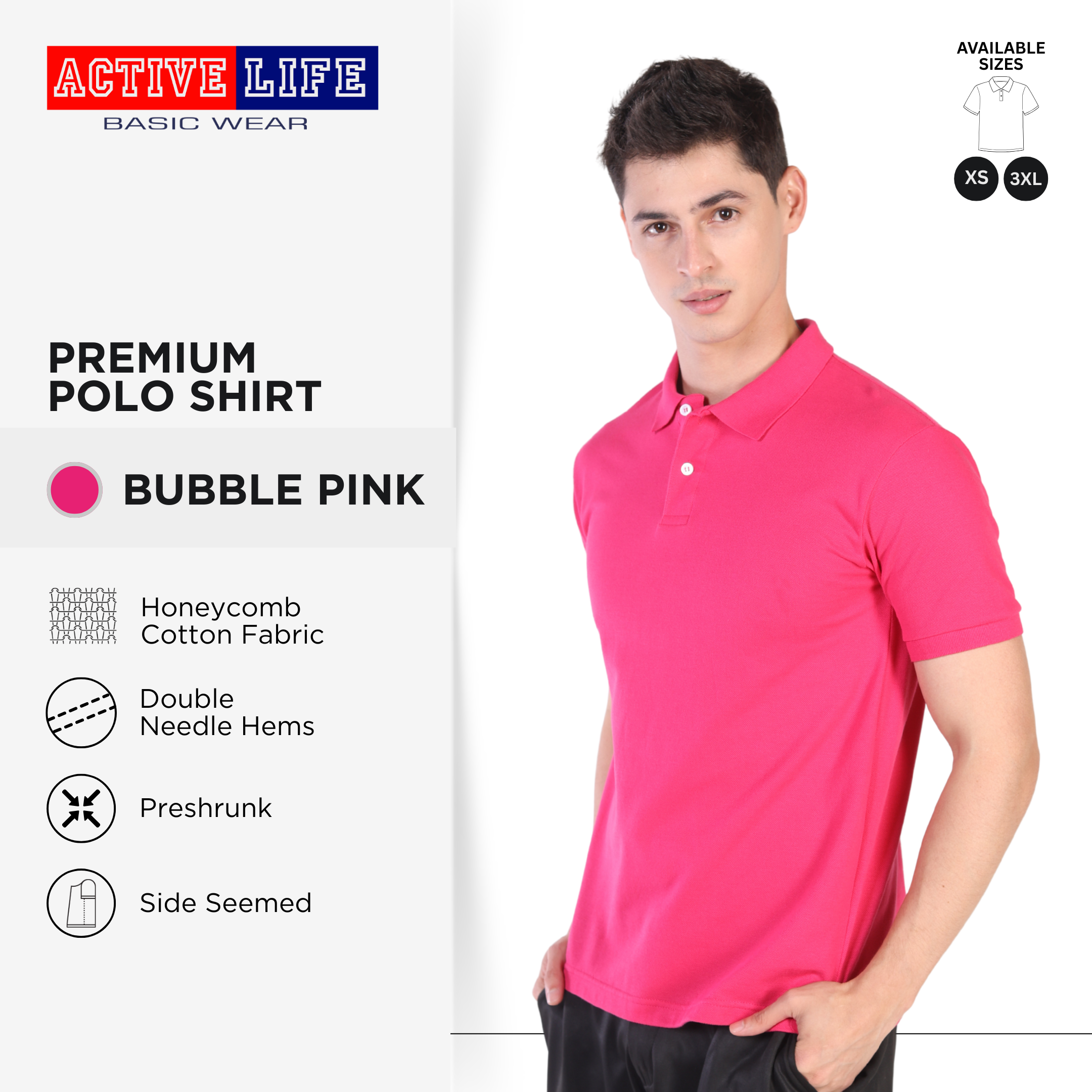 Active Life Unisex Regular Fit Honeycomb Polo Shirt Yellow Pink Red Series