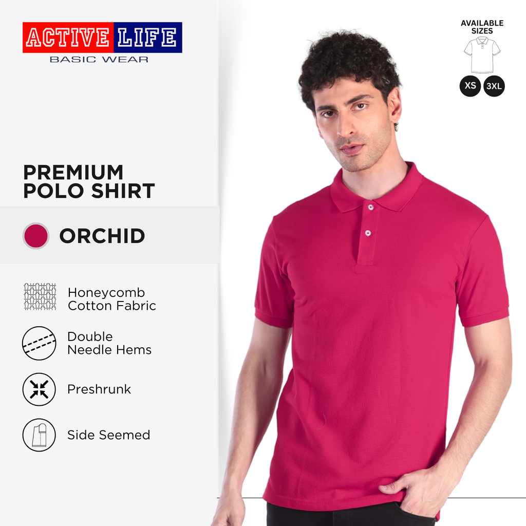 Active Life Unisex Regular Fit Honeycomb Polo Shirt Yellow Pink Red Series