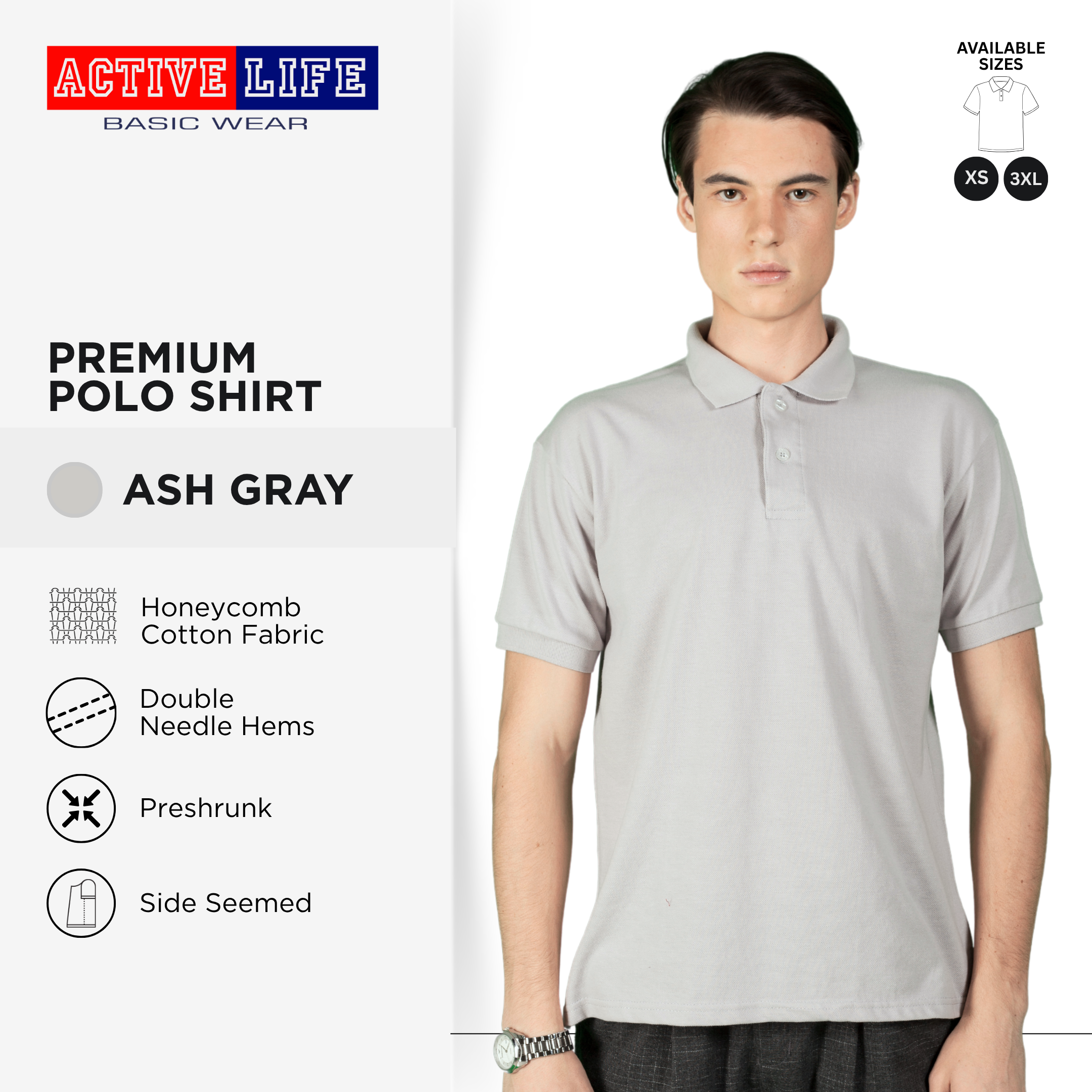 Active Life Unisex Regular Fit Honeycomb Polo Shirt White Gray Brown Series